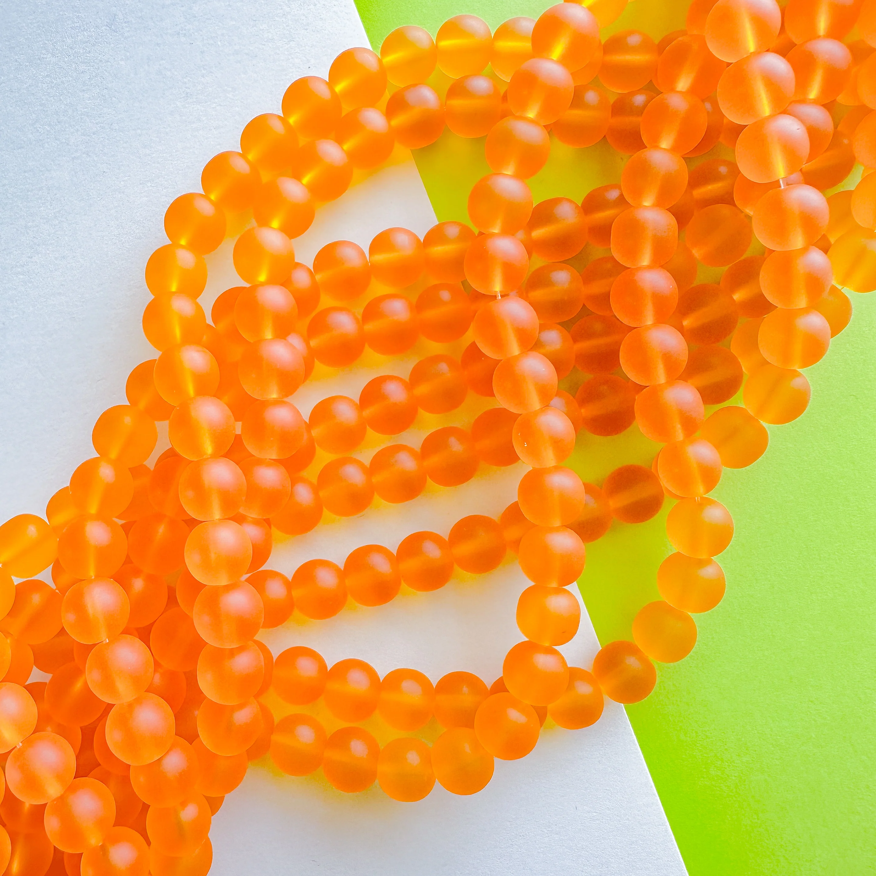 10mm Clementine Orange Frosted Glass Rounds Strand - Image 2