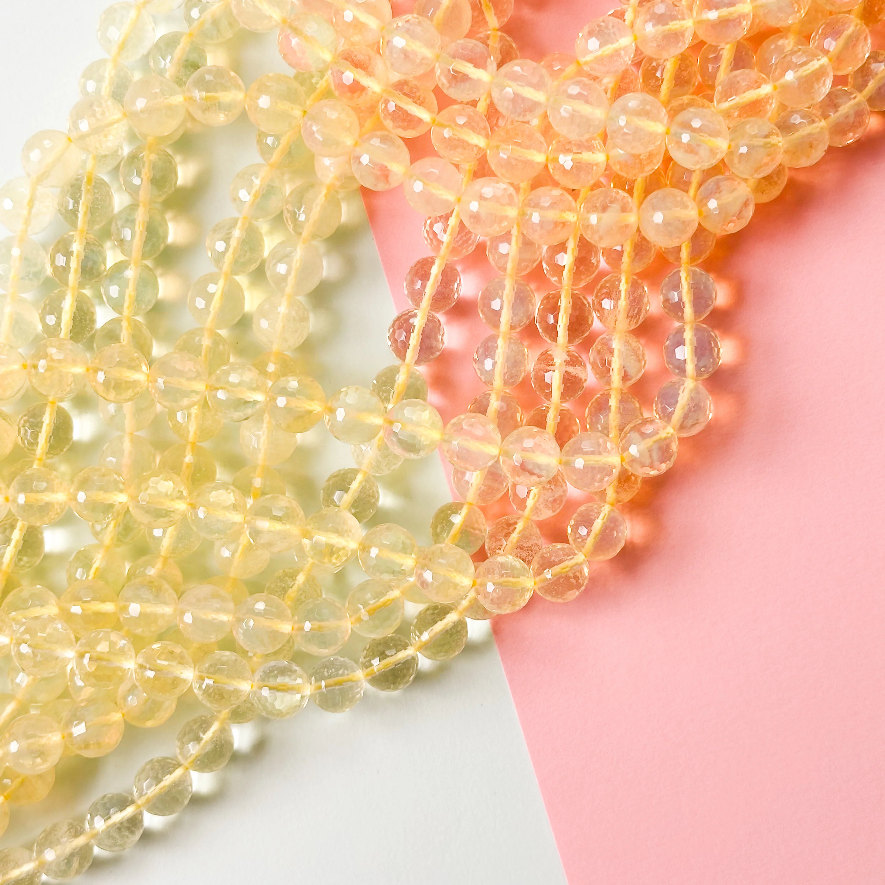 10mm Faceted Yellow Pineapple Quartz Rounds Strand - Image 3