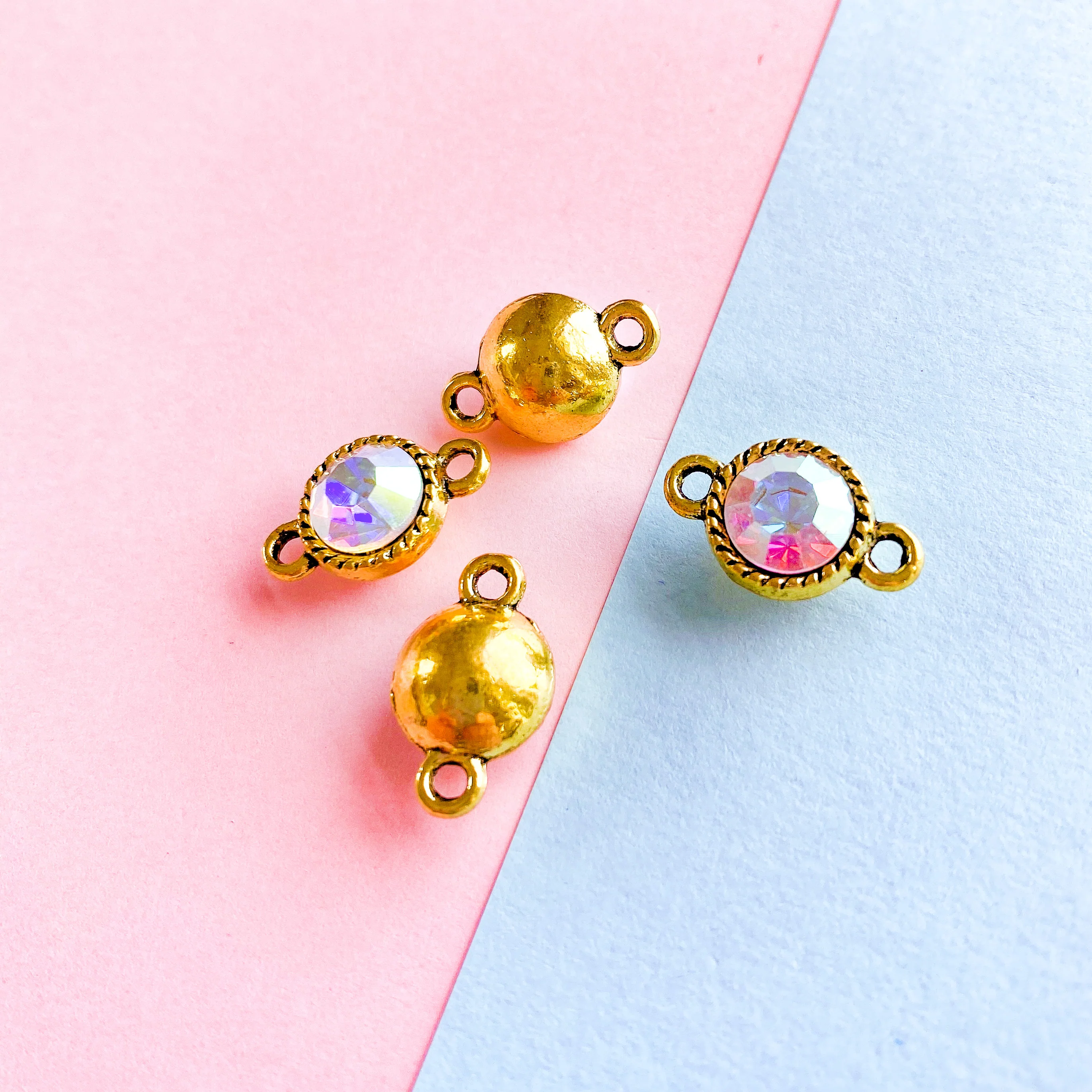 10mm Gold Pewter Rhinestone Connector 4 - Pack - Image 3