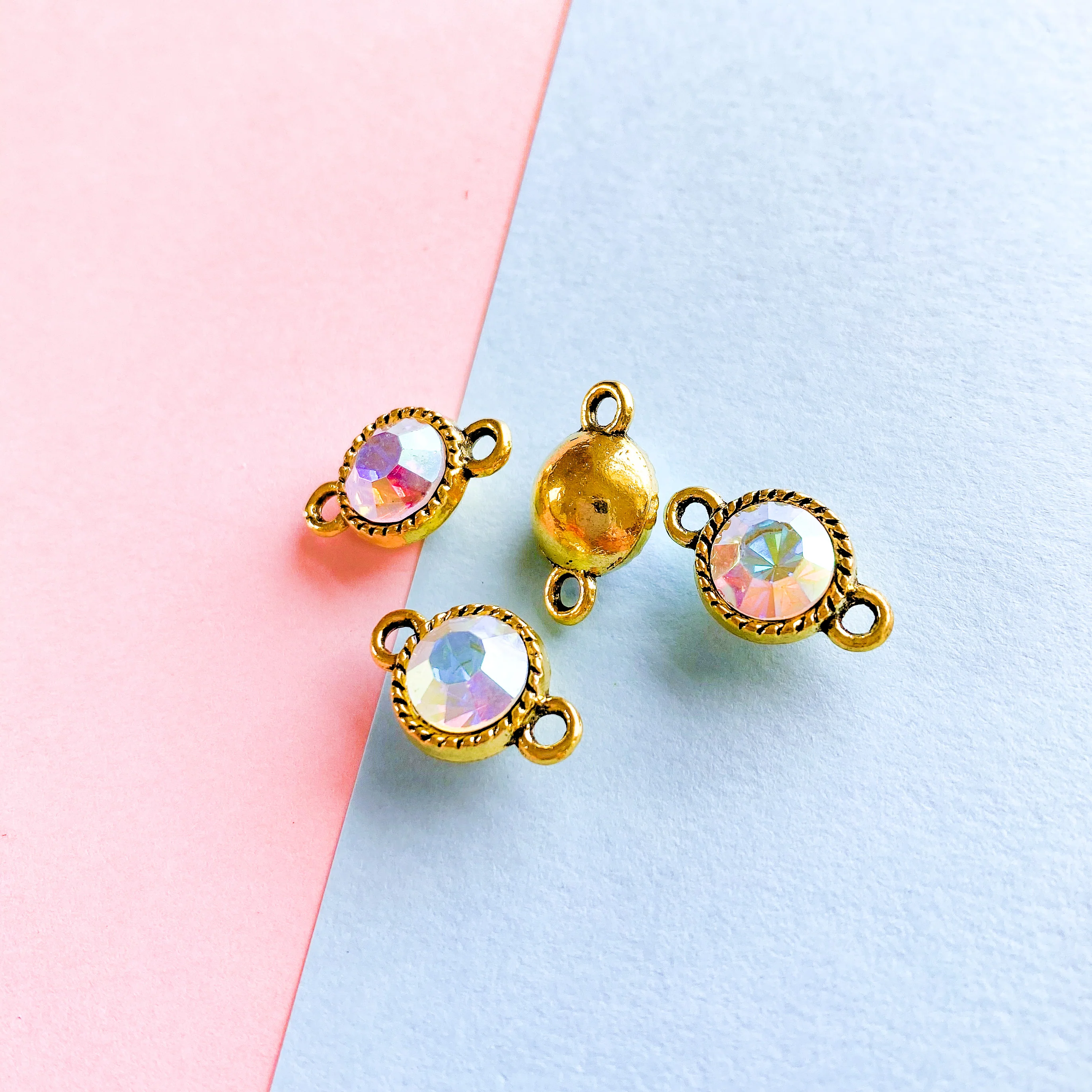 10mm Gold Pewter Rhinestone Connector 4 - Pack - Image 4