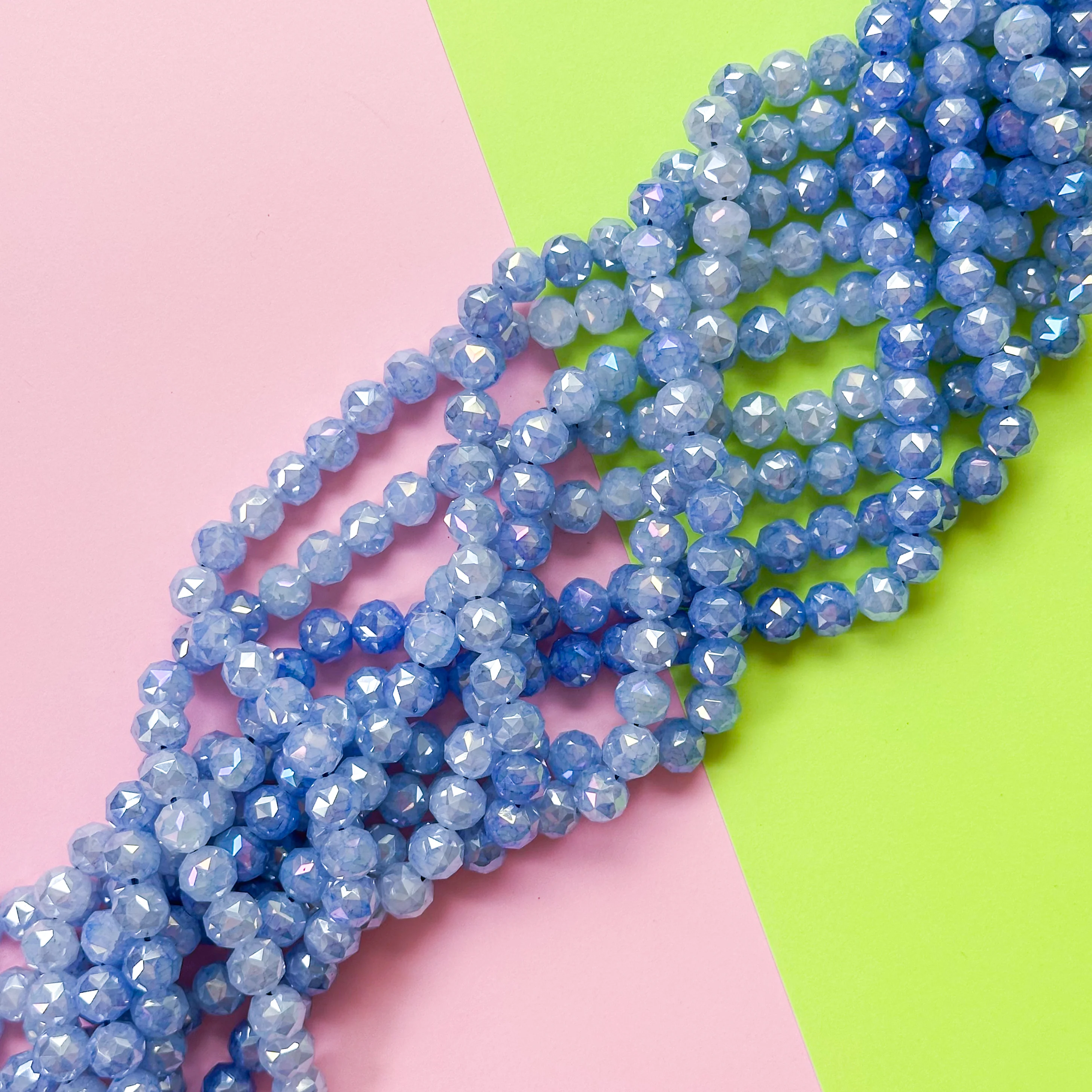 10mm Hex Cut Periwinkle Sugar Crystal Round Strand - Image 2