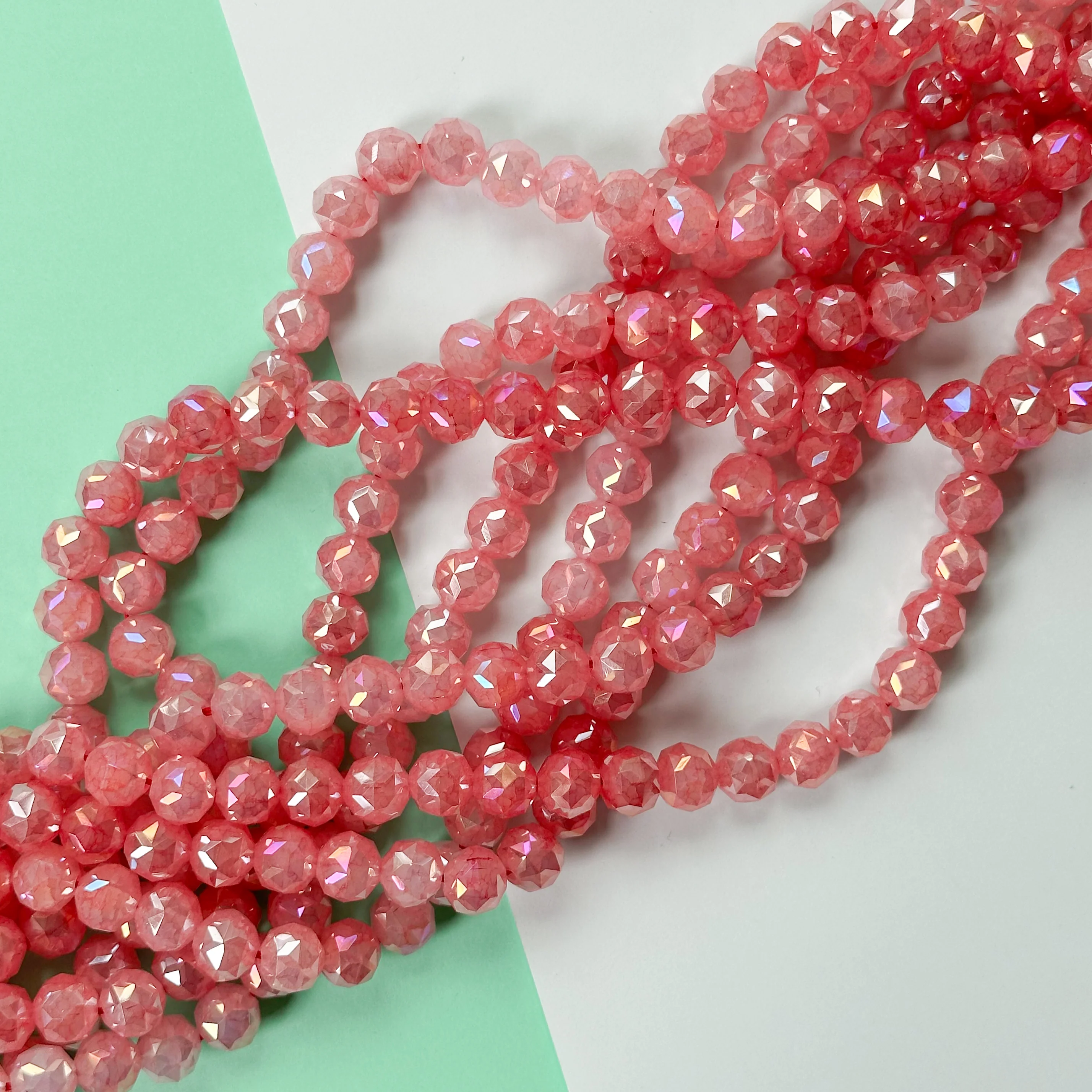 10mm Hex Cut Strawberry Sugar Crystal Round Strand - Image 4