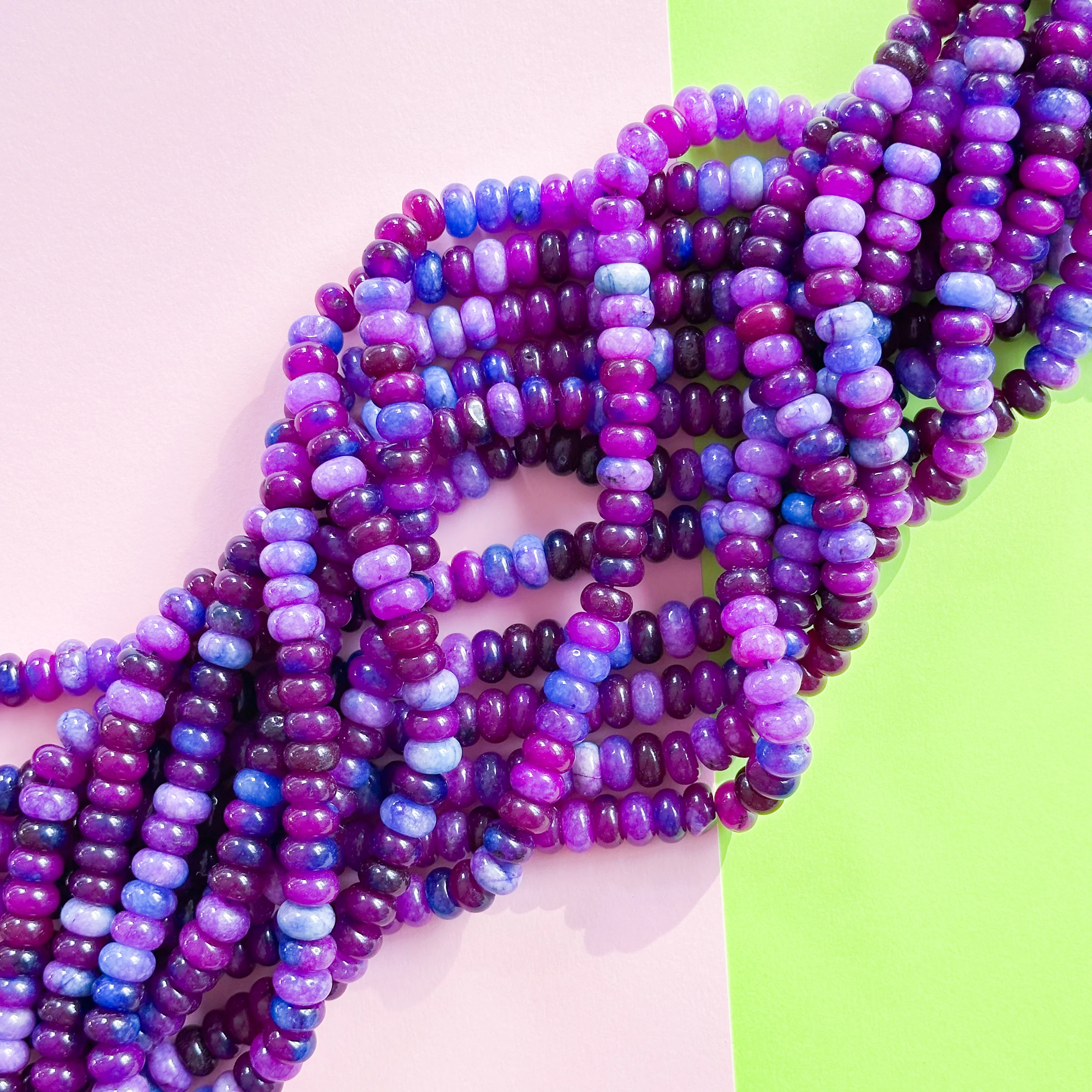 10mm Purple Party Smooth Dyed Jade Rondelle Strand - Image 2