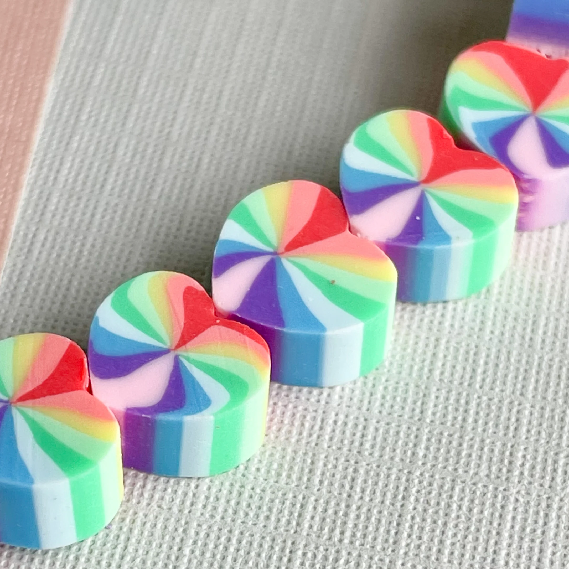 10mm Rainbow Heart Polymer Clay Strand - Image 3