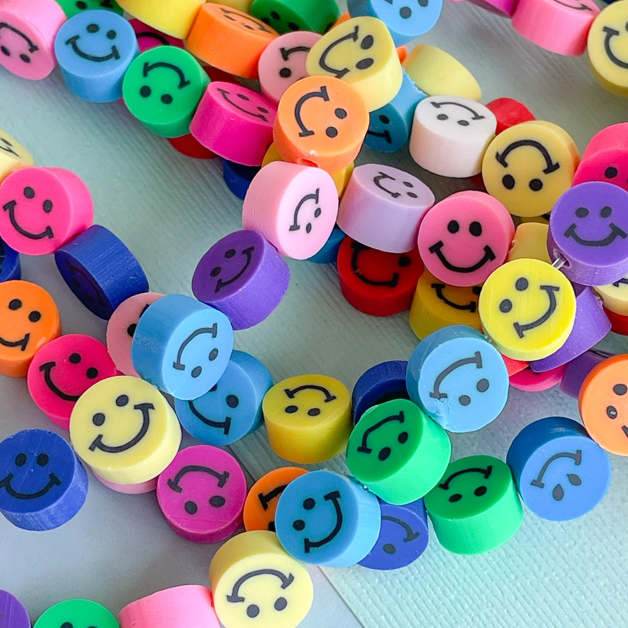 10mm Rainbow Smiley Face Polymer Strand - Image 2