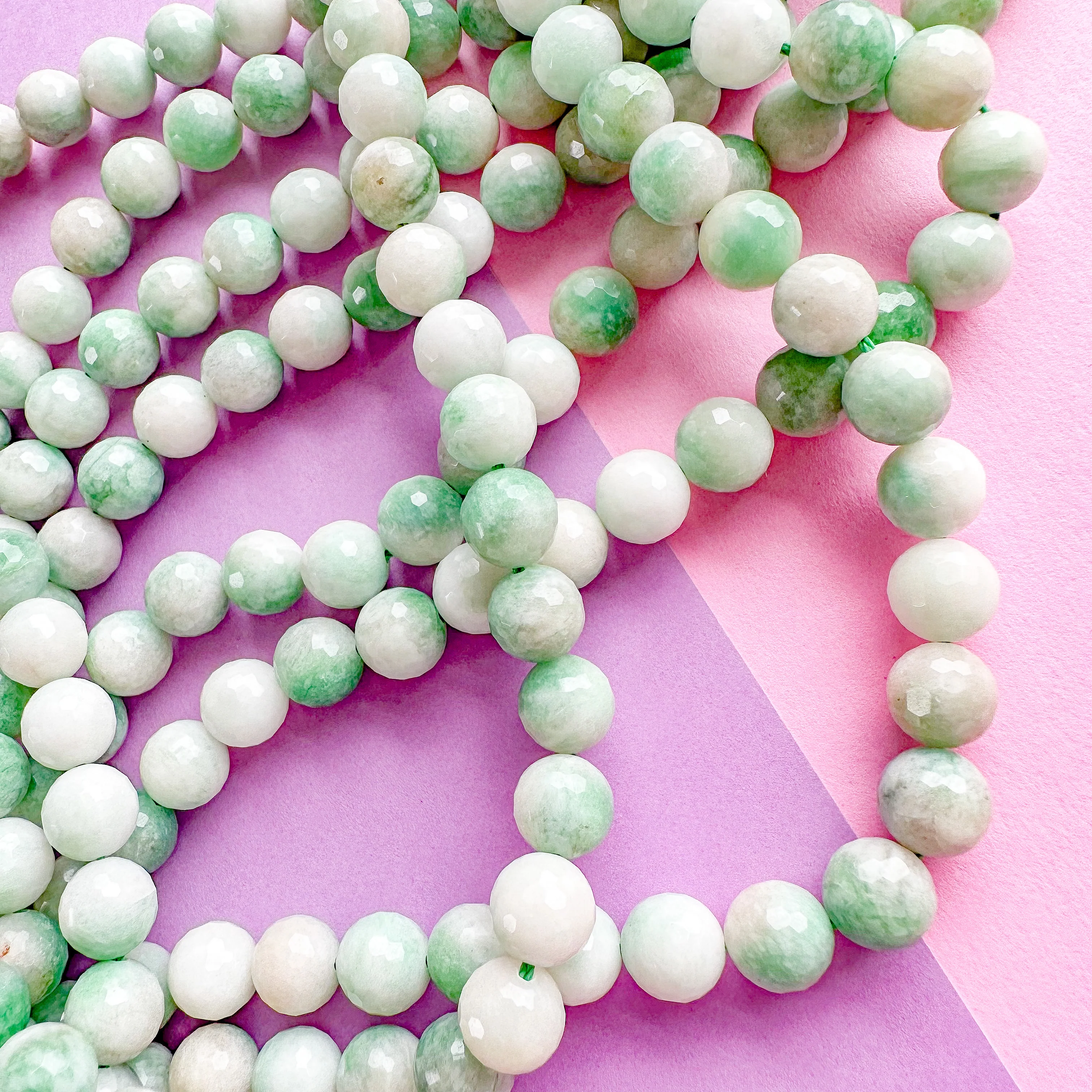 10mm Two-Tone Green Dyed Jade Faceted Round Strand - Image 2