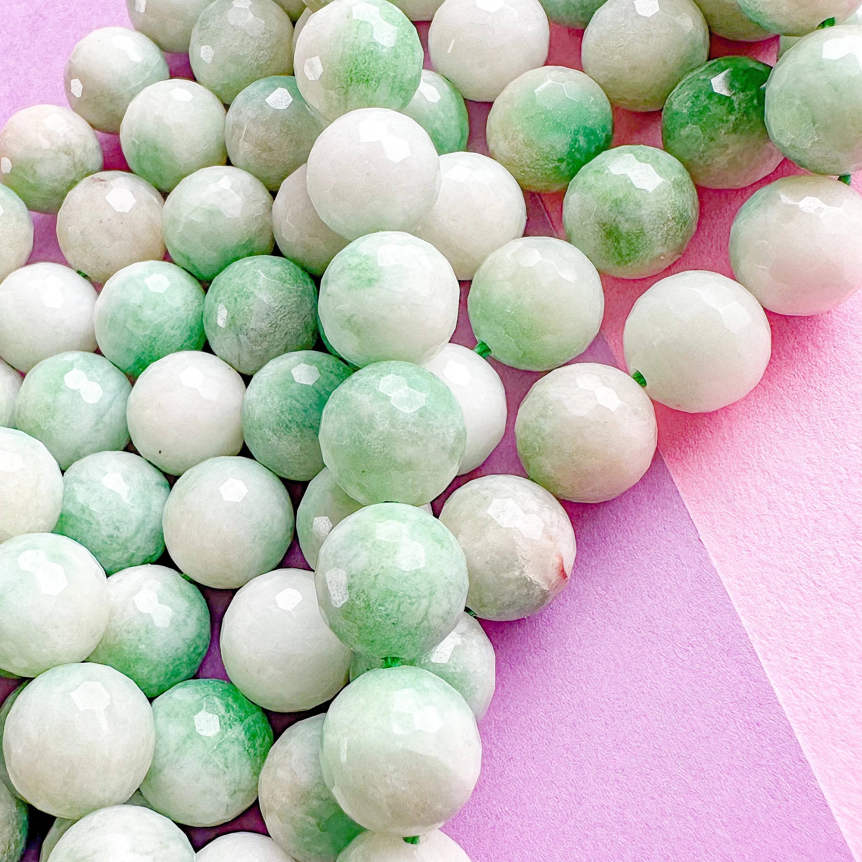 10mm Two-Tone Green Dyed Jade Faceted Round Strand - Image 3