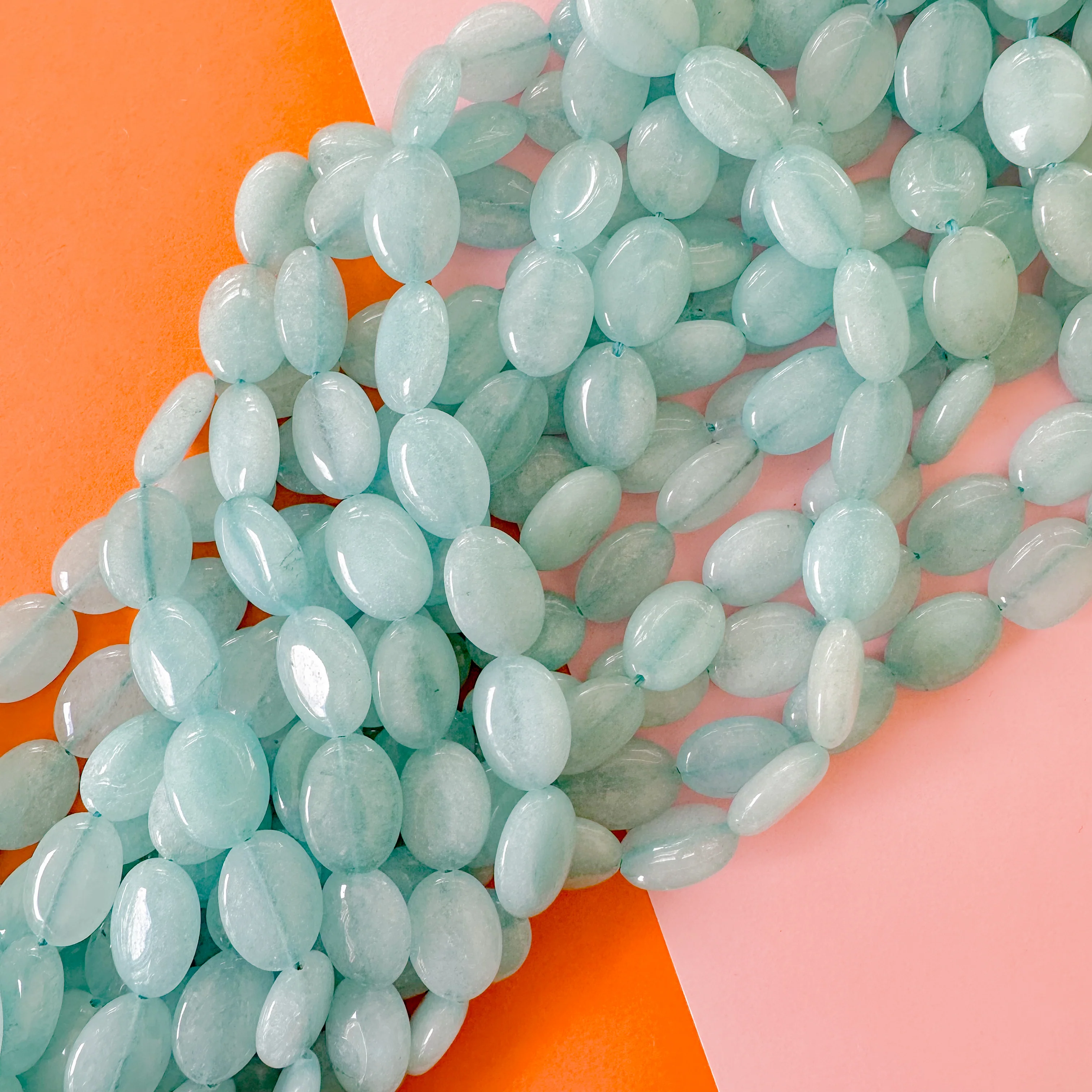 14mm Light Blue Dyed Calcite Flat Oval Strand - Image 3