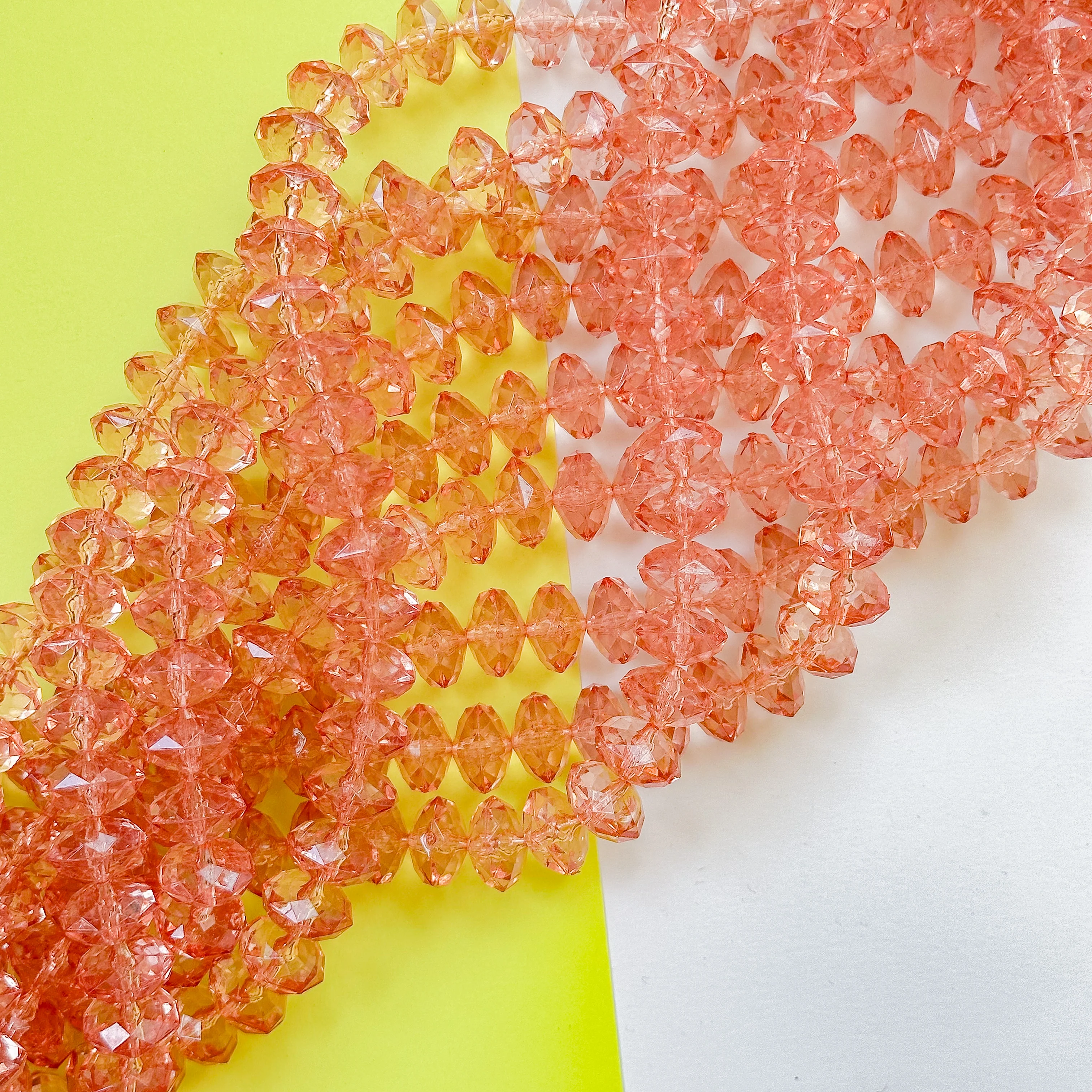 14mm Light Coral Resin Faceted Rondelle Strand - Image 3