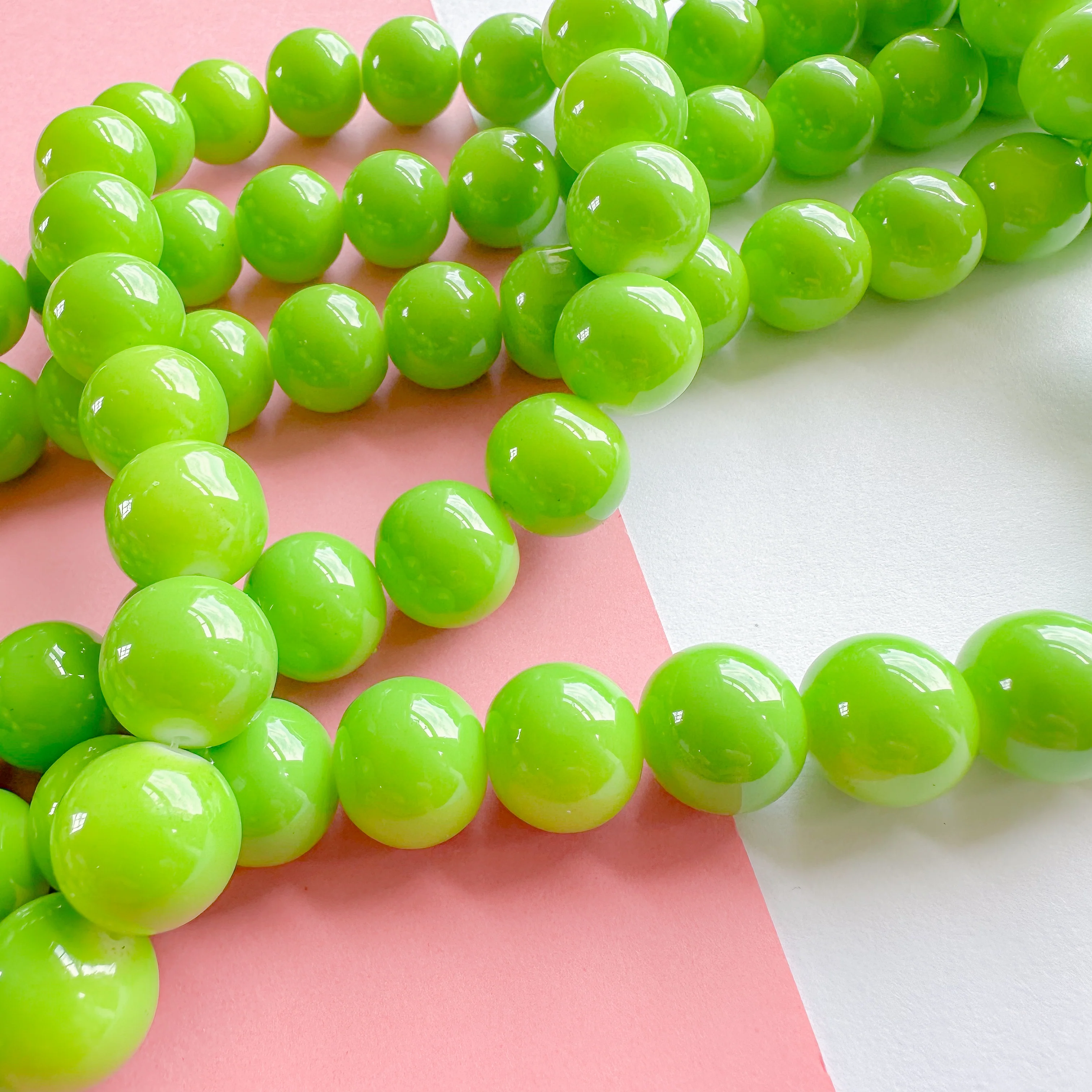14mm Lime Green Smooth Coated Glass Round Strand - Image 3