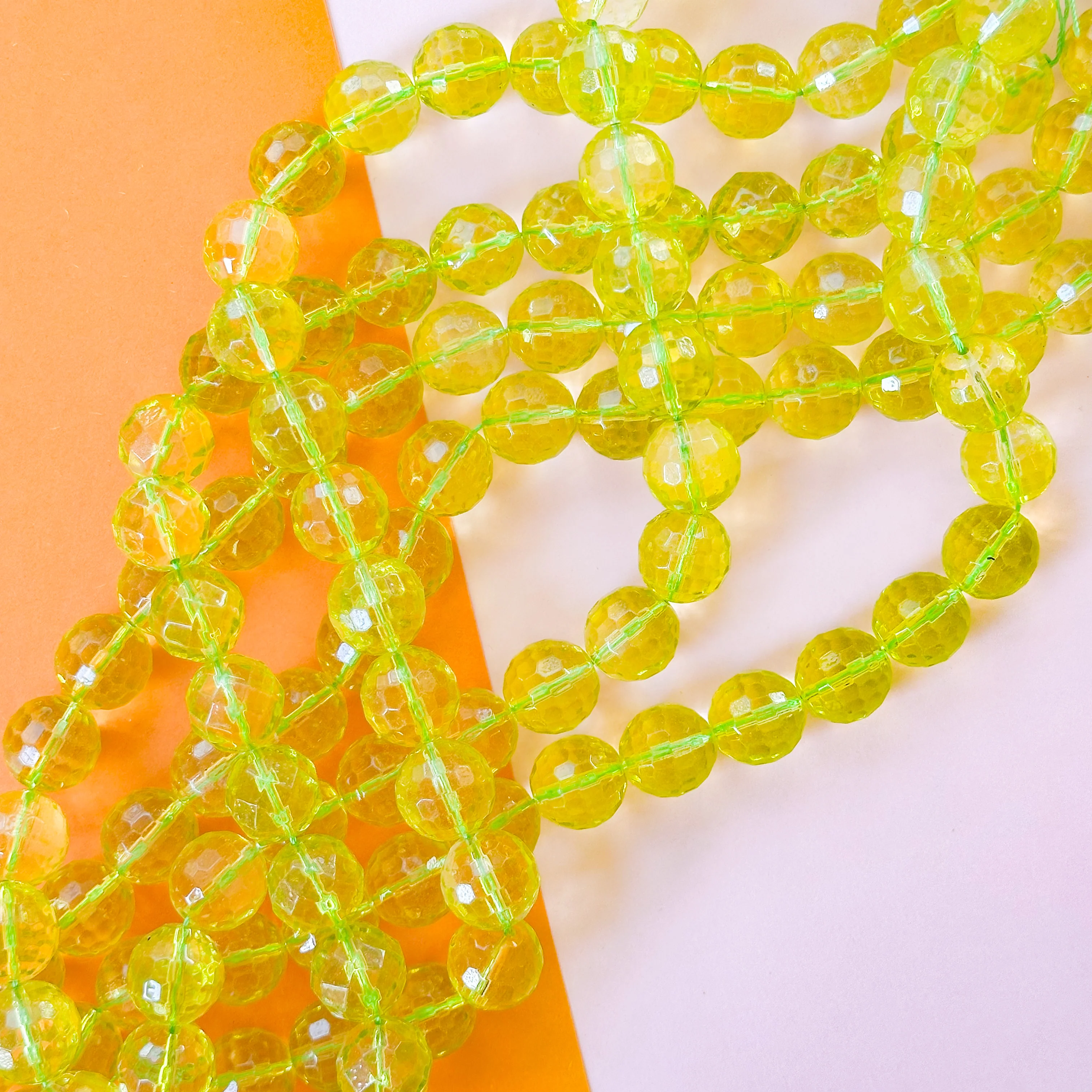 15mm Chartreuse Faceted Glass Round Strand - Image 2