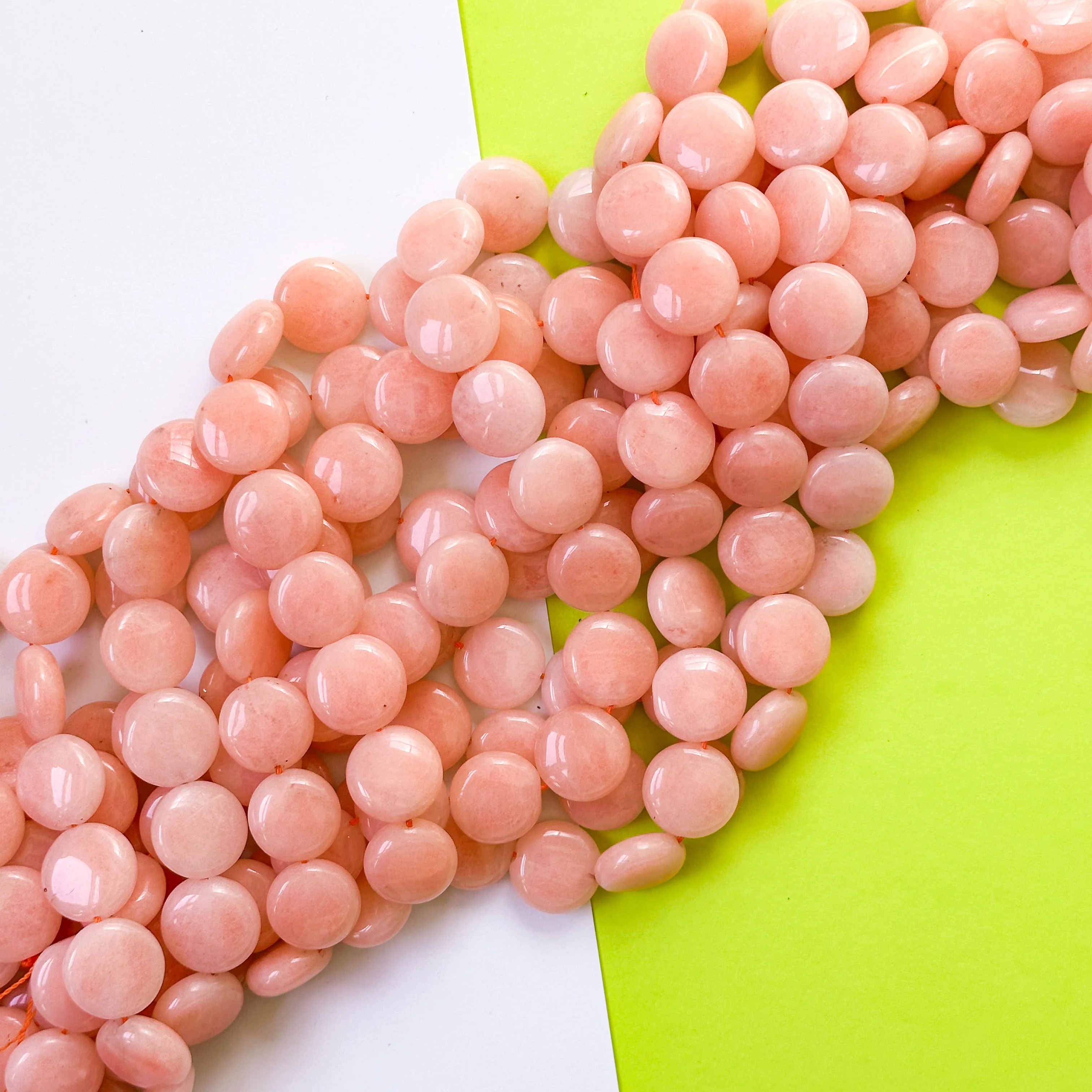 15mm Peach Dyed Calcite Flat Coin Strand - Image 2