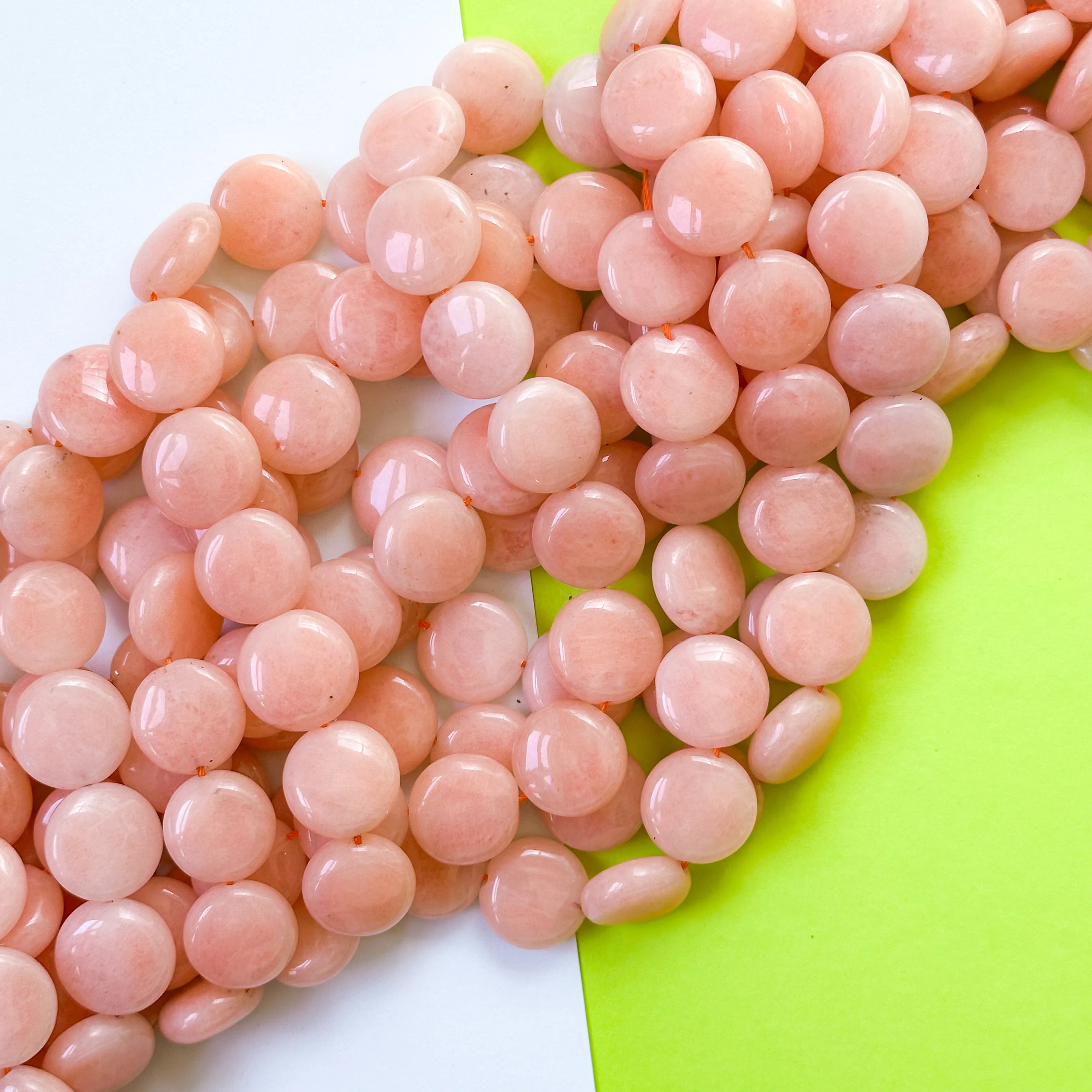 15mm Peach Dyed Calcite Flat Coin Strand - Image 3