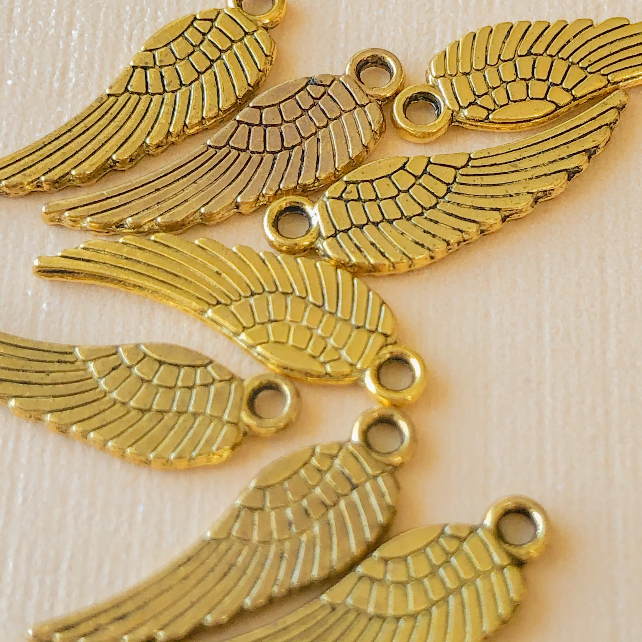 16mm Gold Plated Pewter Angel Wing Charm - 10 Pack - Image 3