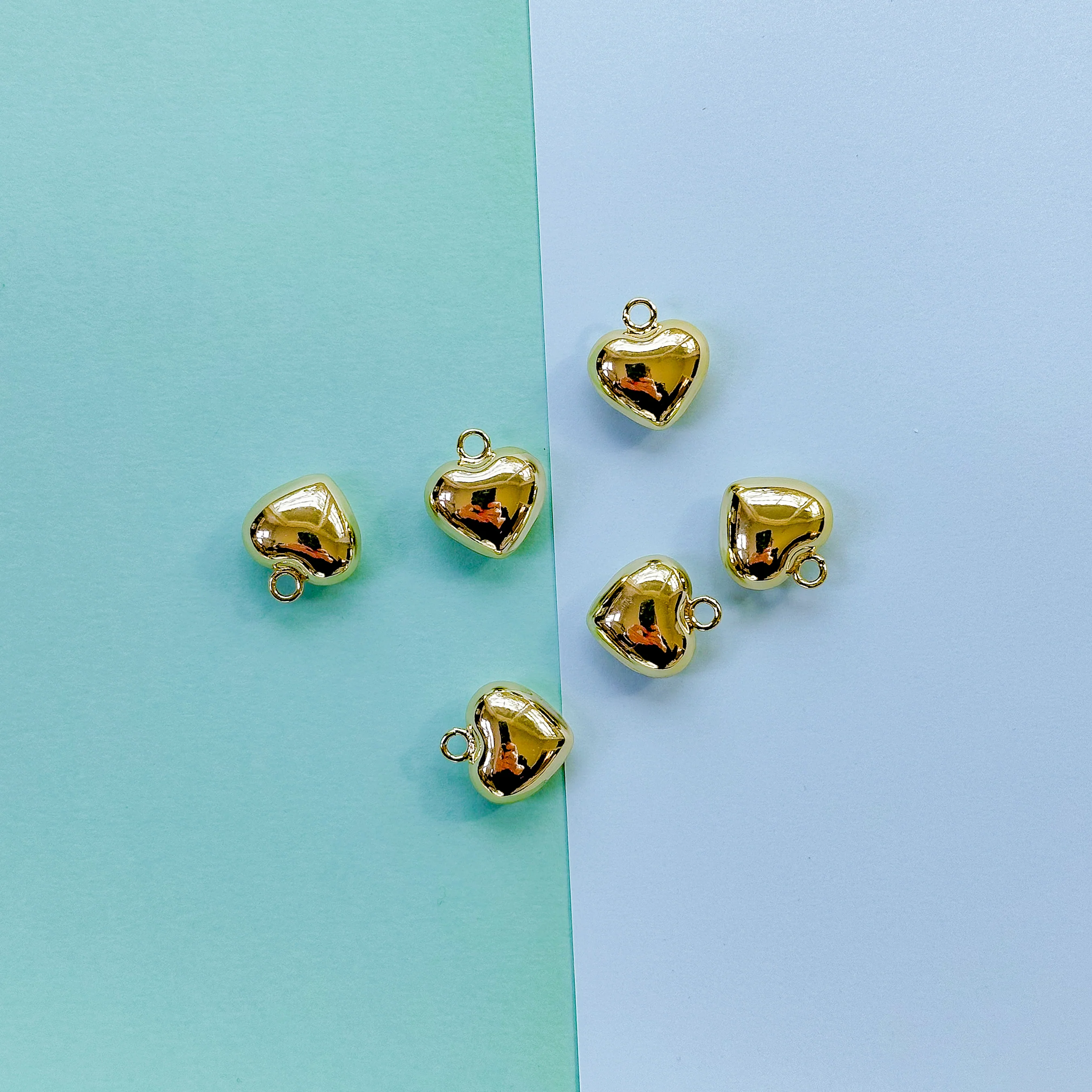 15mm Shiny Gold Puffed Heart Charm - Image 2
