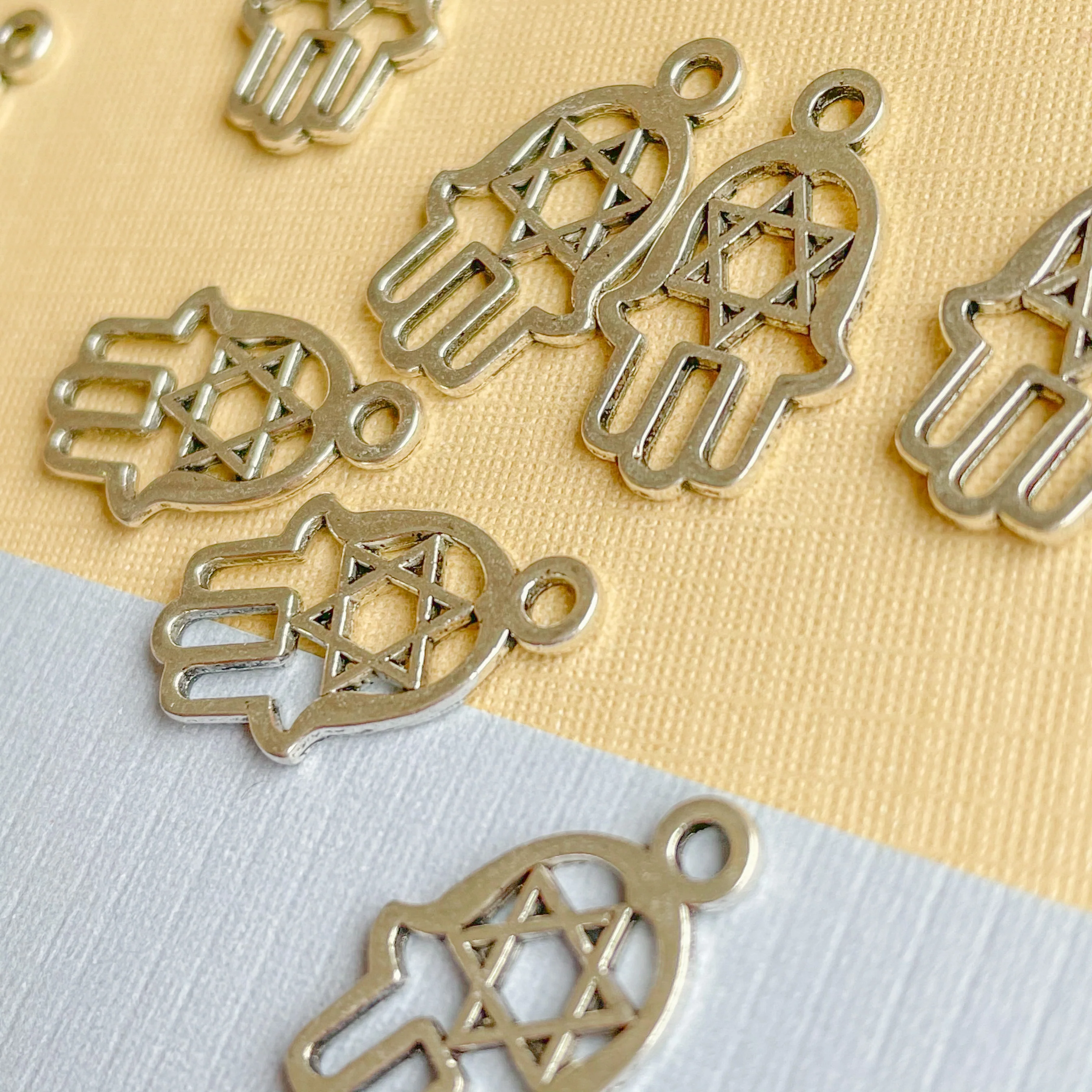 20mm Silver Pewter Hamsa Star of David Charm - 10 Pack - Image 2