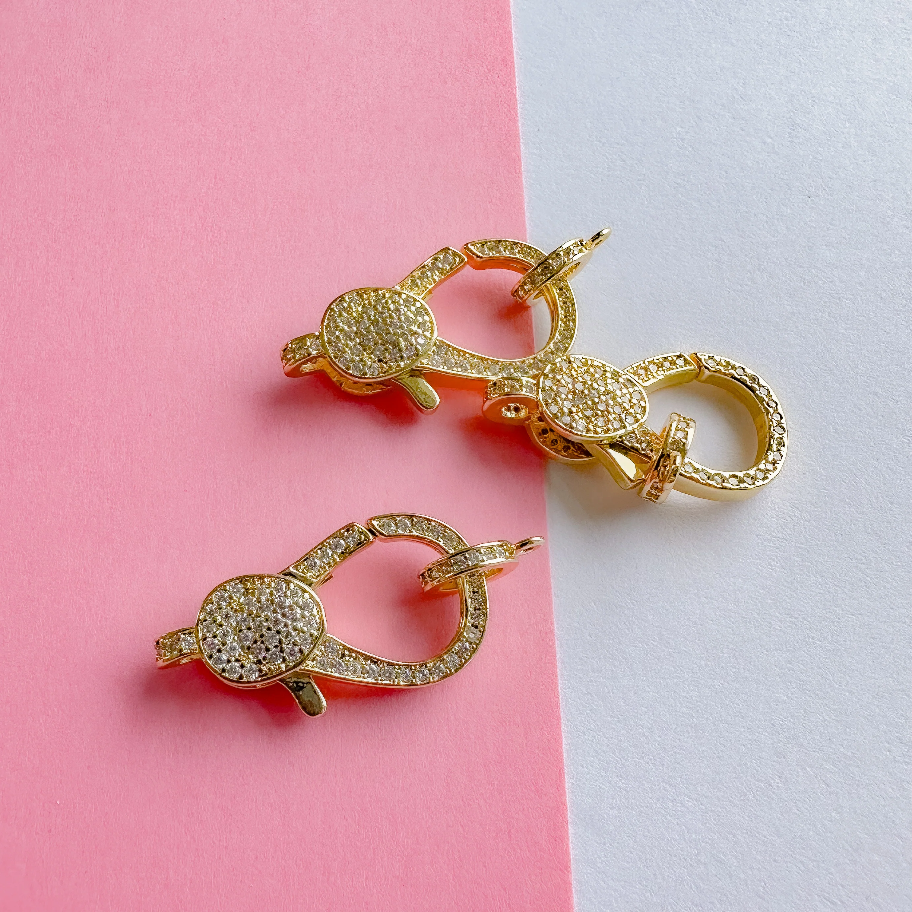 26mm Gold Plated Pave Lobster Claw Clasp with Ring - Image 4