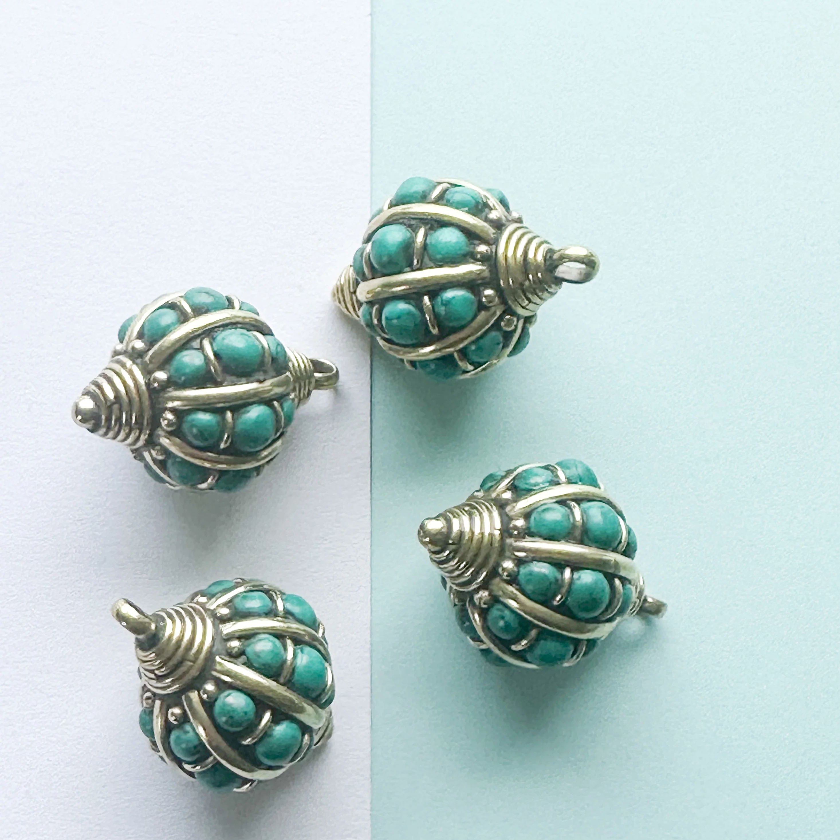 30mm Faux Turquoise Tibetan Brass Pendant - Image 2