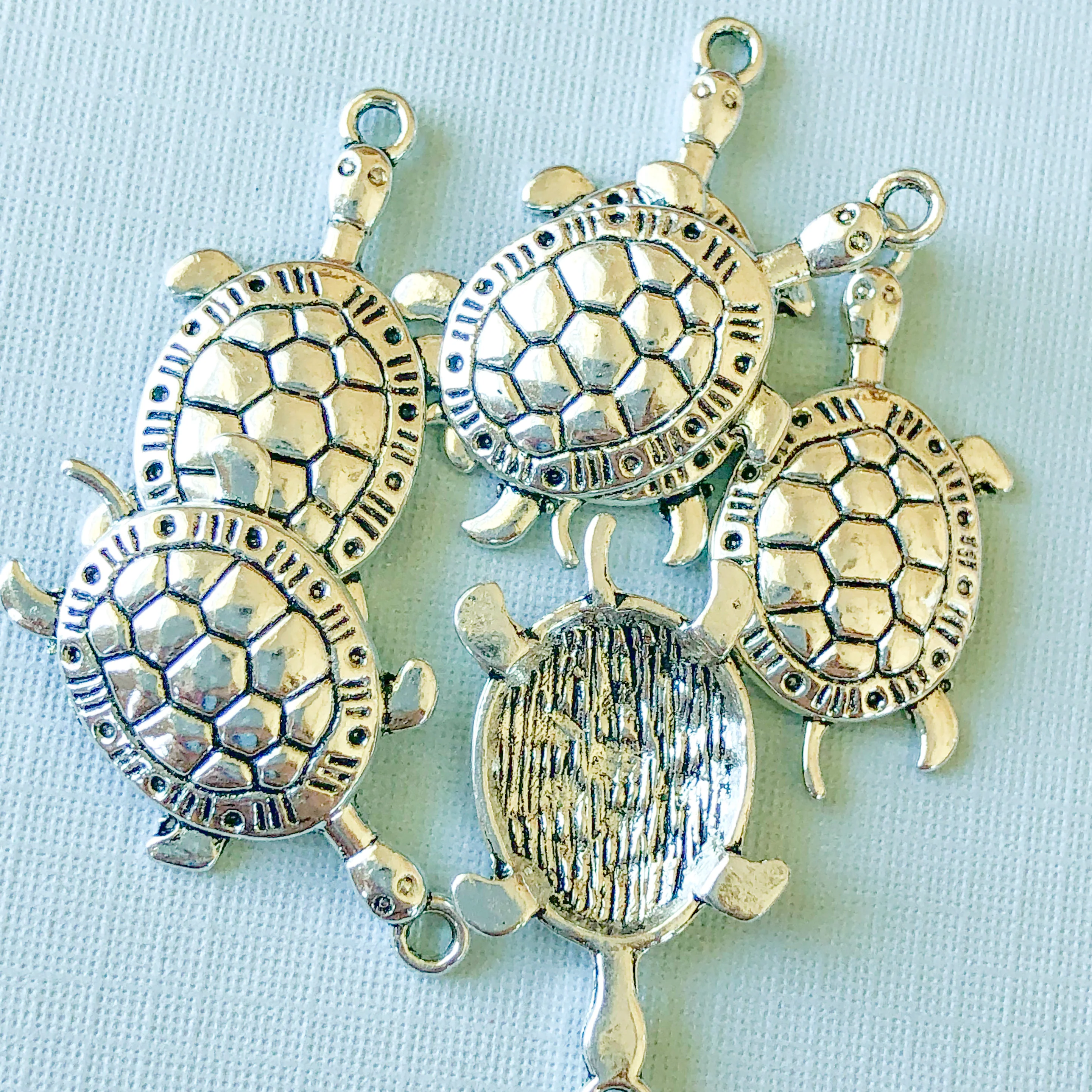 30mm Silver Pewter Turtle Charm - 6 Pack - Image 2
