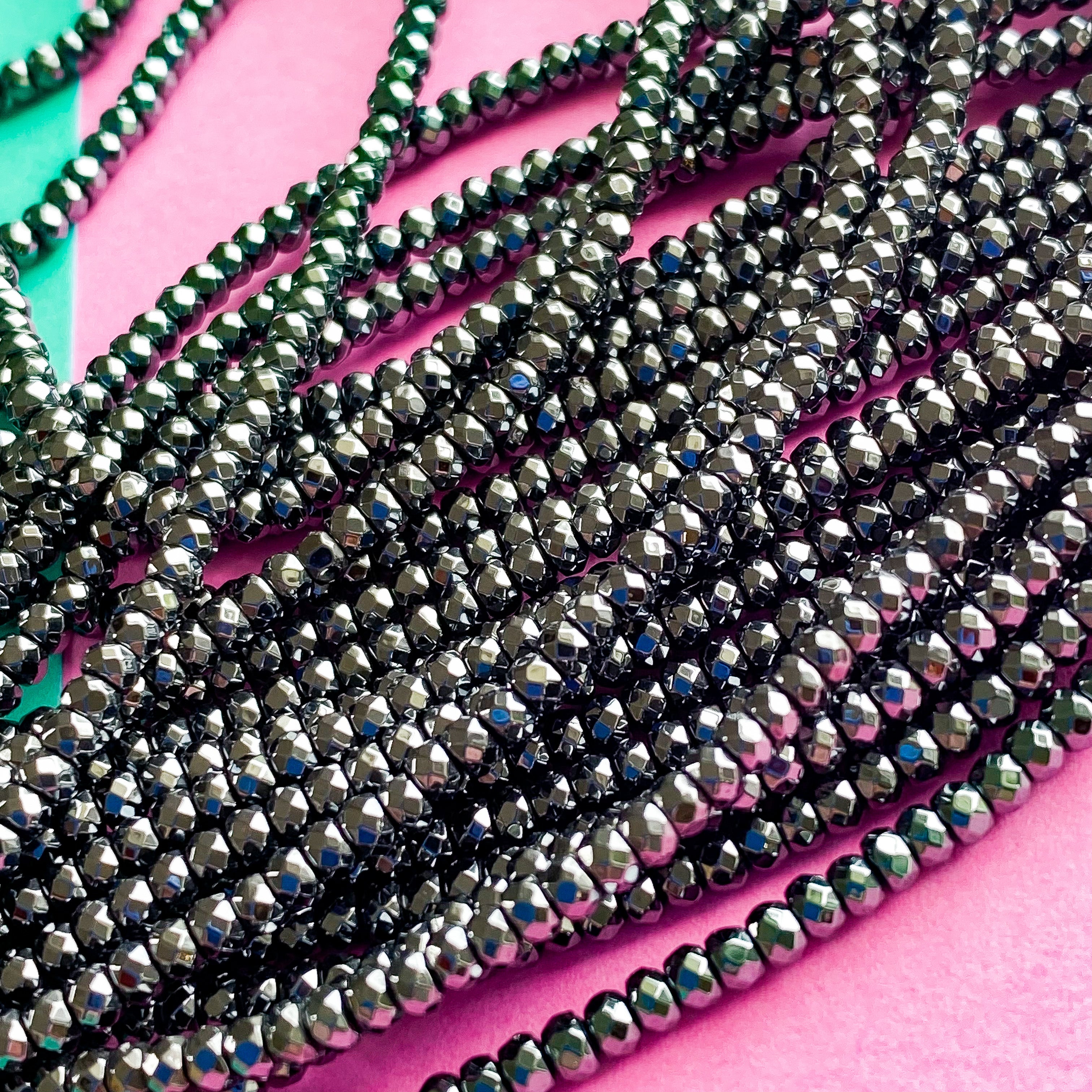 3mm Faceted Hematite Rondelle Strand - Image 3