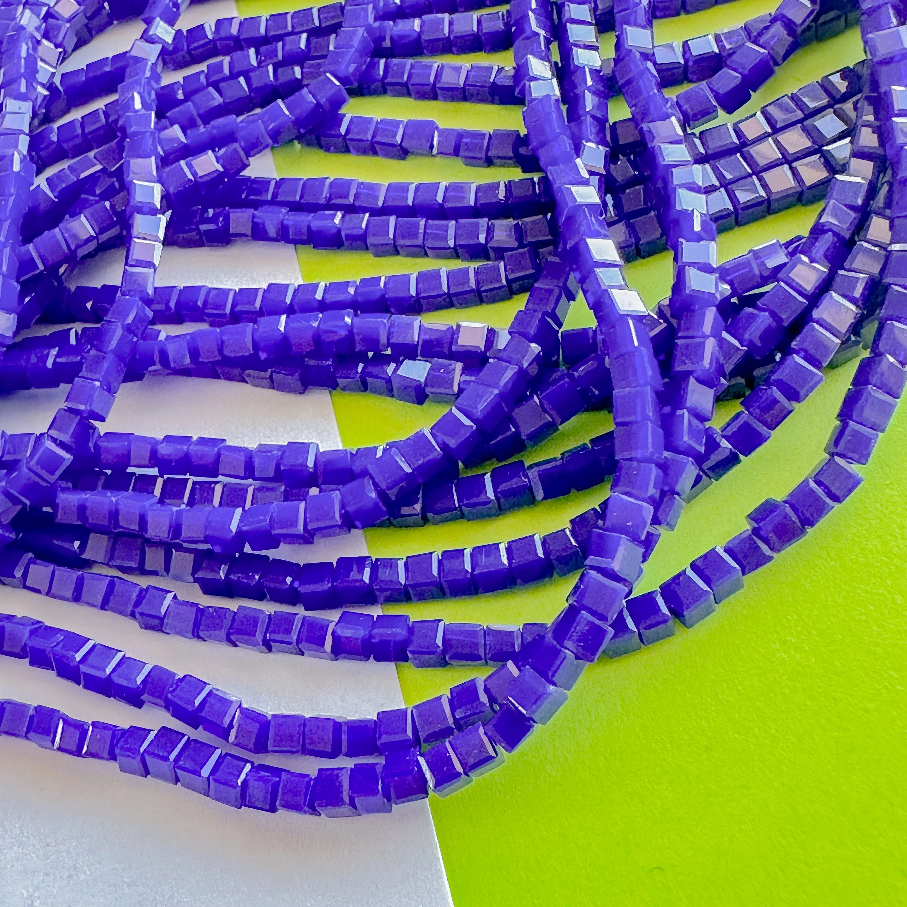 3mm Opaque Blue Faceted Cube Crystal Strand - Image 3