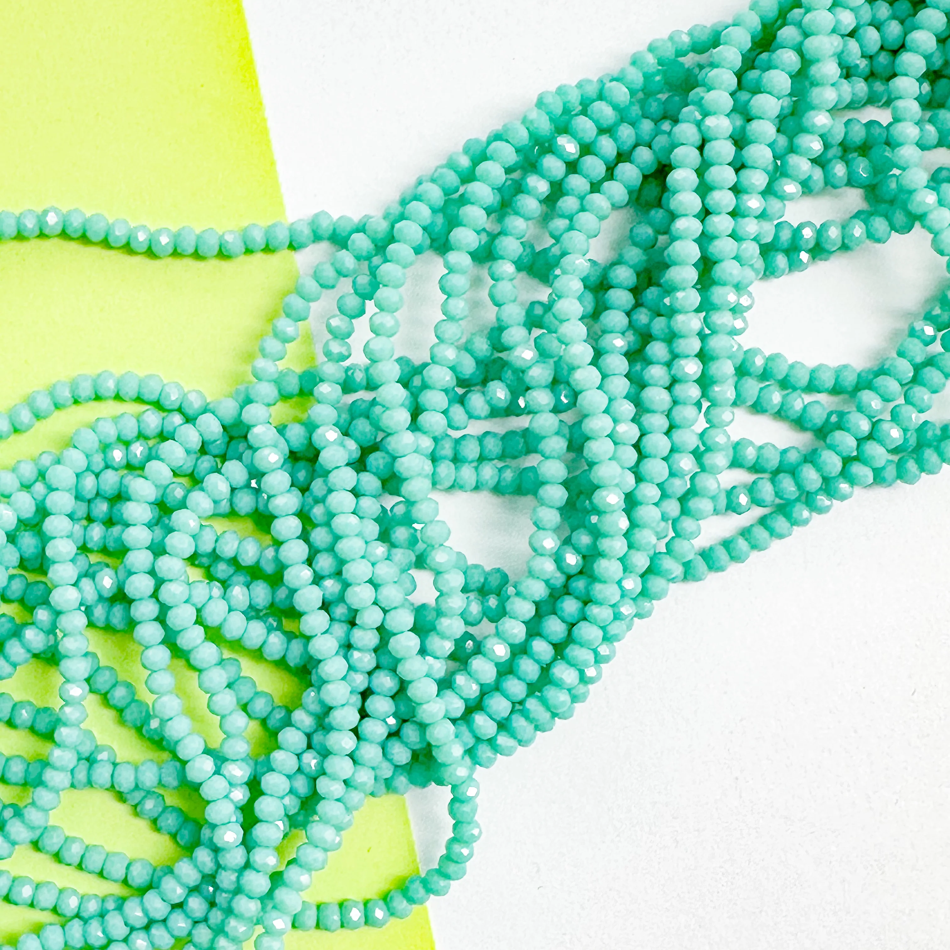 3mm Opaque Turquoise Faceted Crystal Rondelle Strand - Image 2