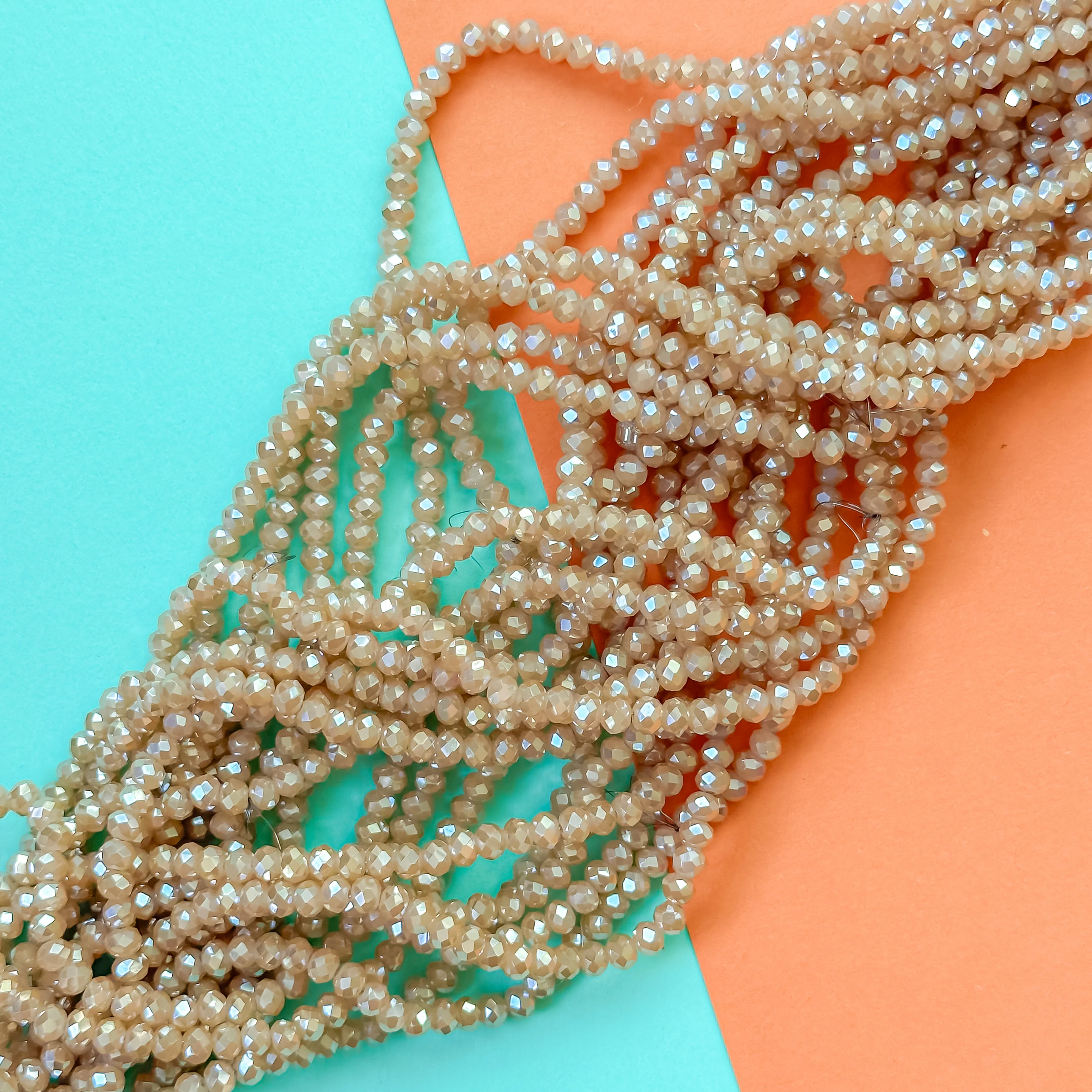 4mm Bisque Shimmer Faceted Crystal Rondelle Strand - Image 3