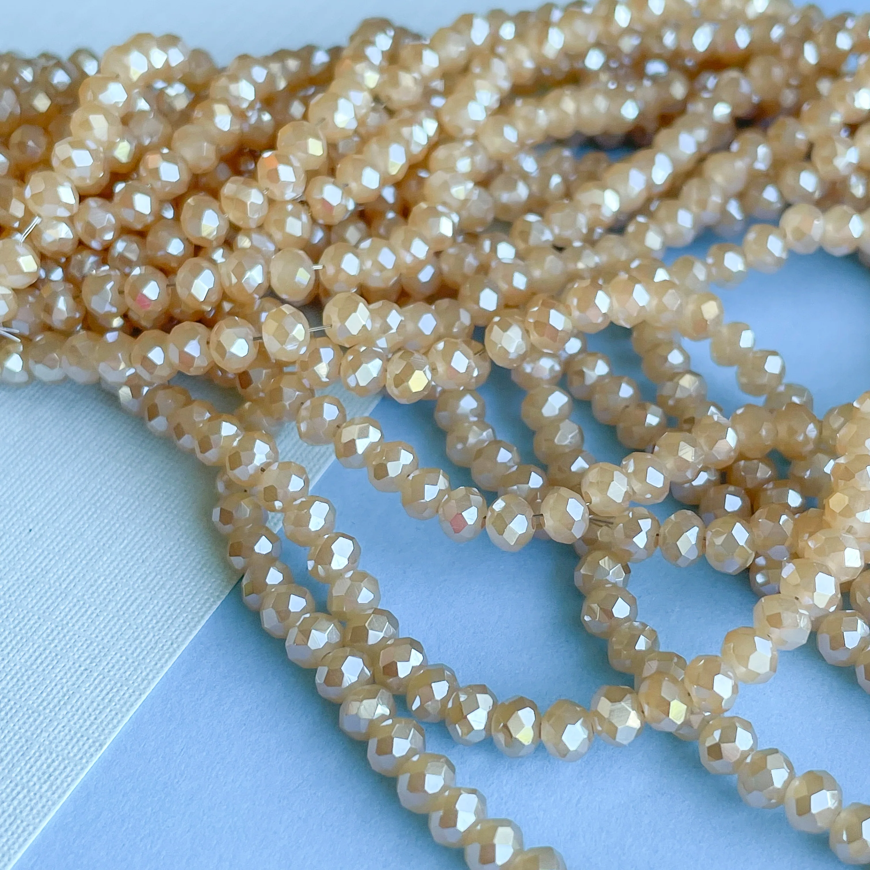 4mm Diamond Finish Caramel Faceted Chinese Crystal Rondelle Strand - Image 2