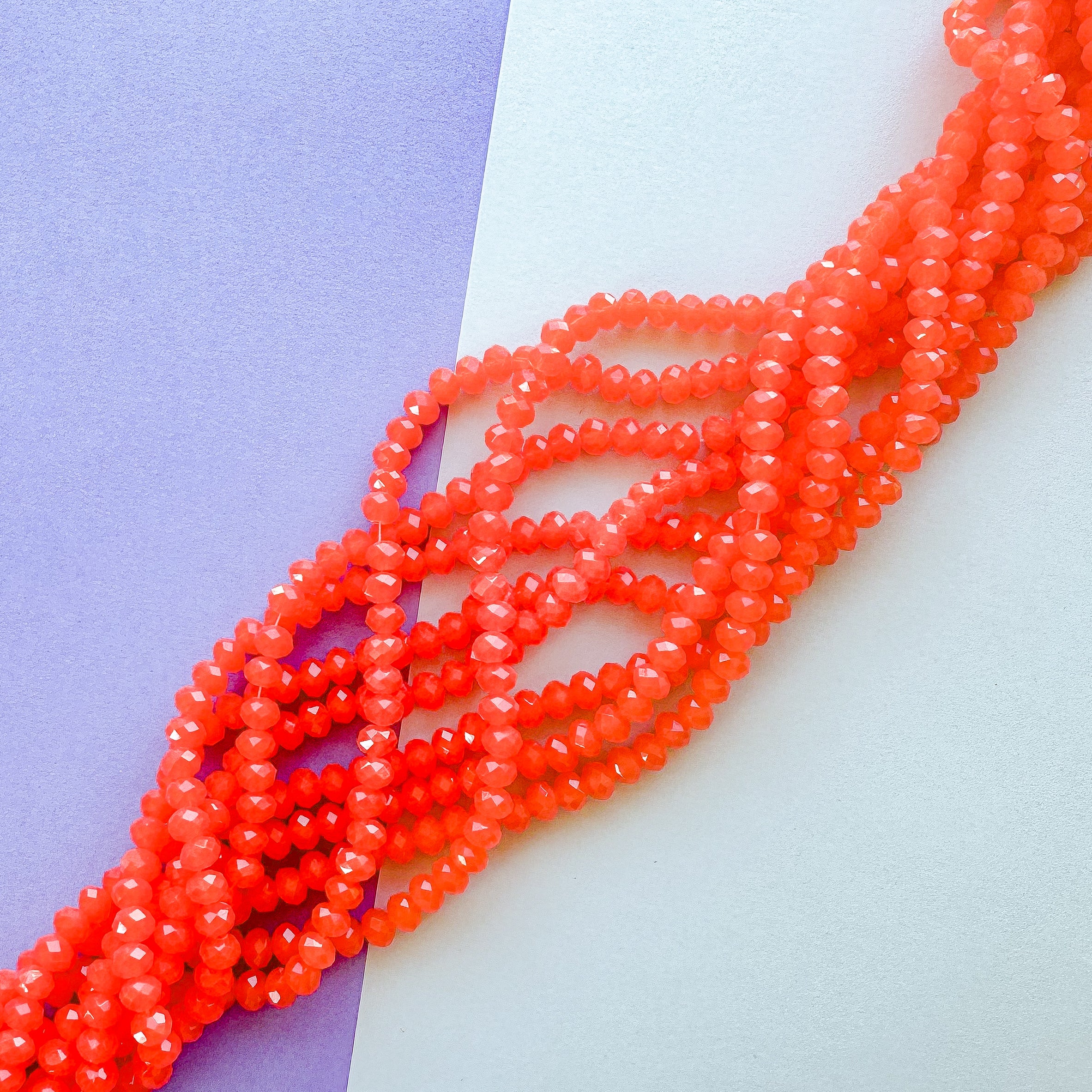4mm Neon Coral Translucent Faceted Crystal Rondelle Strand - Image 2