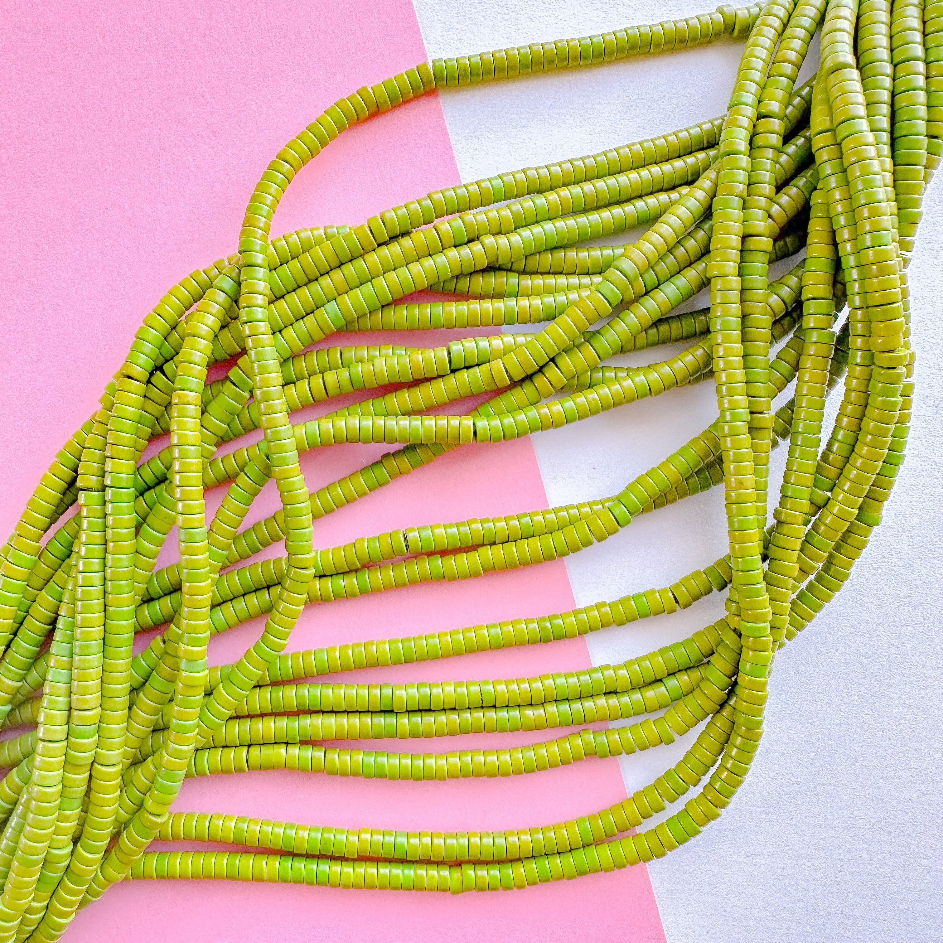 4mm Olive Green Magnesite Heishi Strand - Image 2