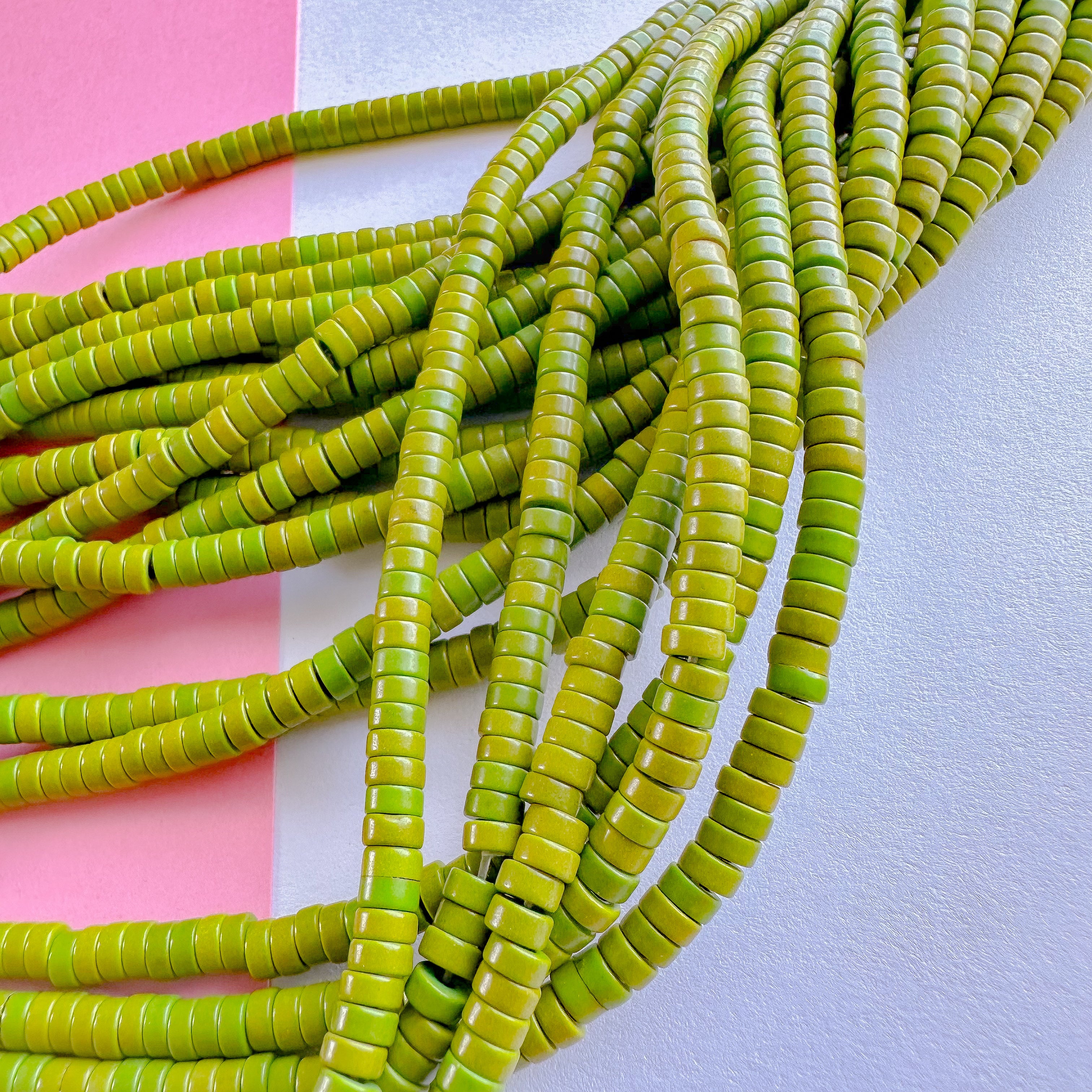 4mm Olive Green Magnesite Heishi Strand - Image 3