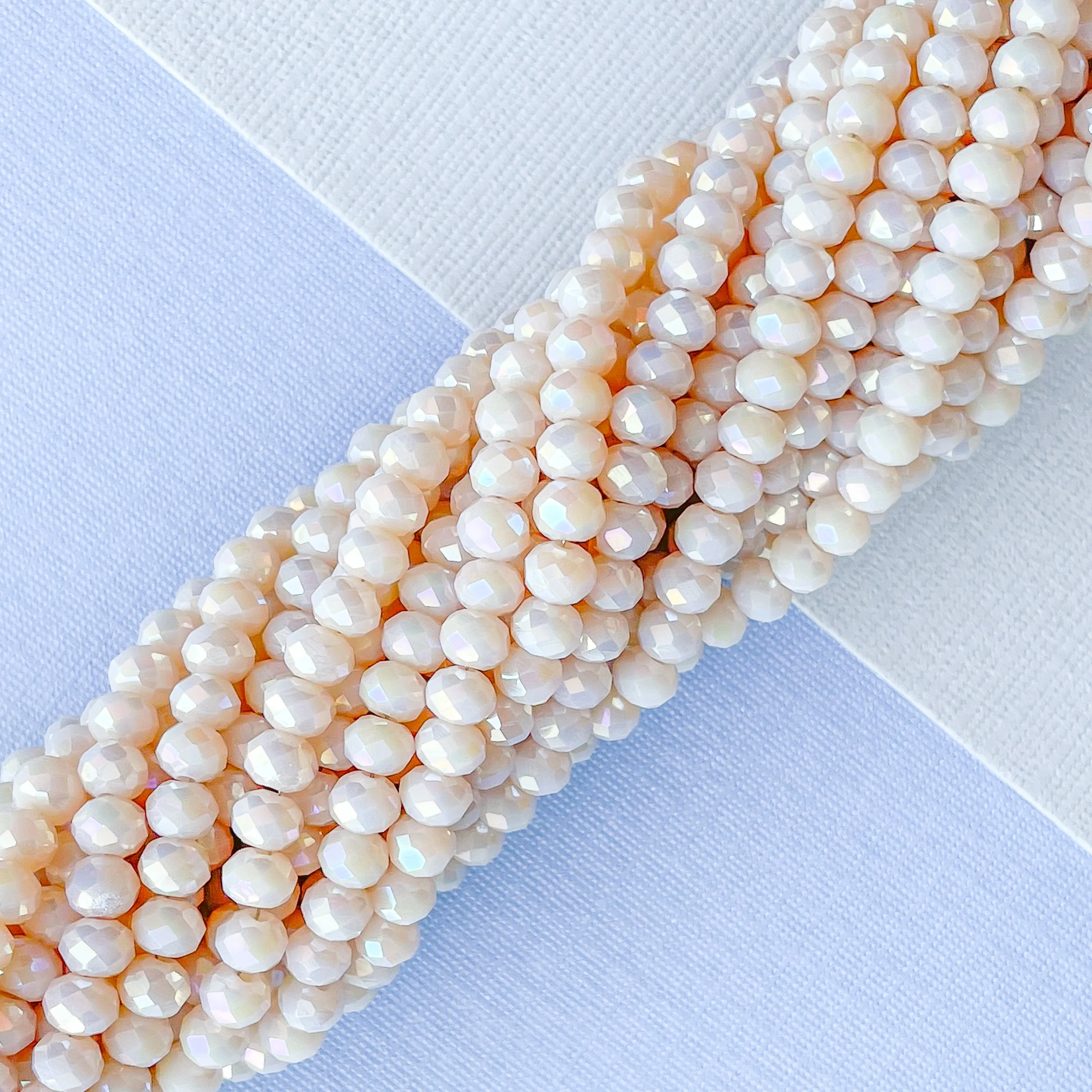 4mm Opaque Diamond Blush Faceted Chinese Crystal Rondelle Strand