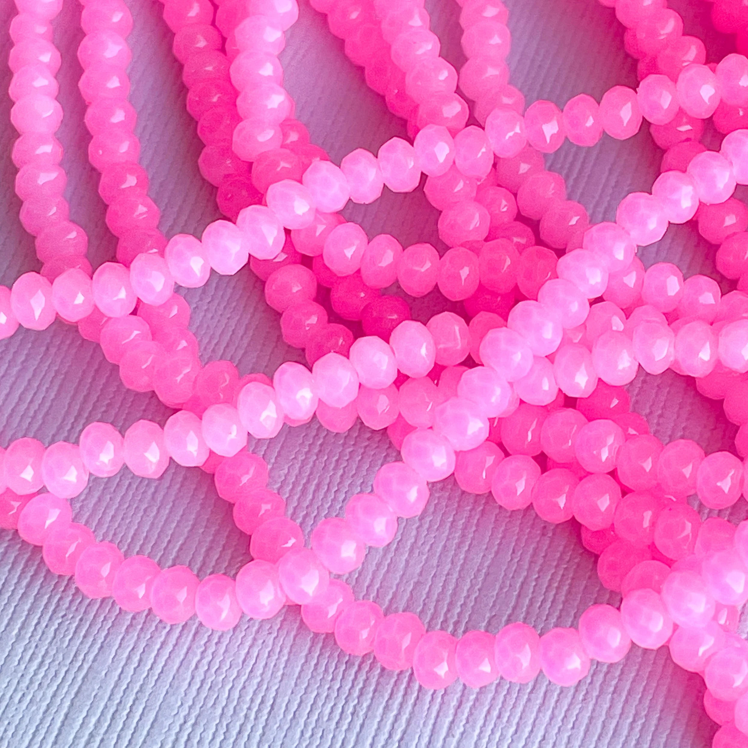 4mm Pink Punch Faceted Coated Chinese Crystal Rondelle Strand - Image 2