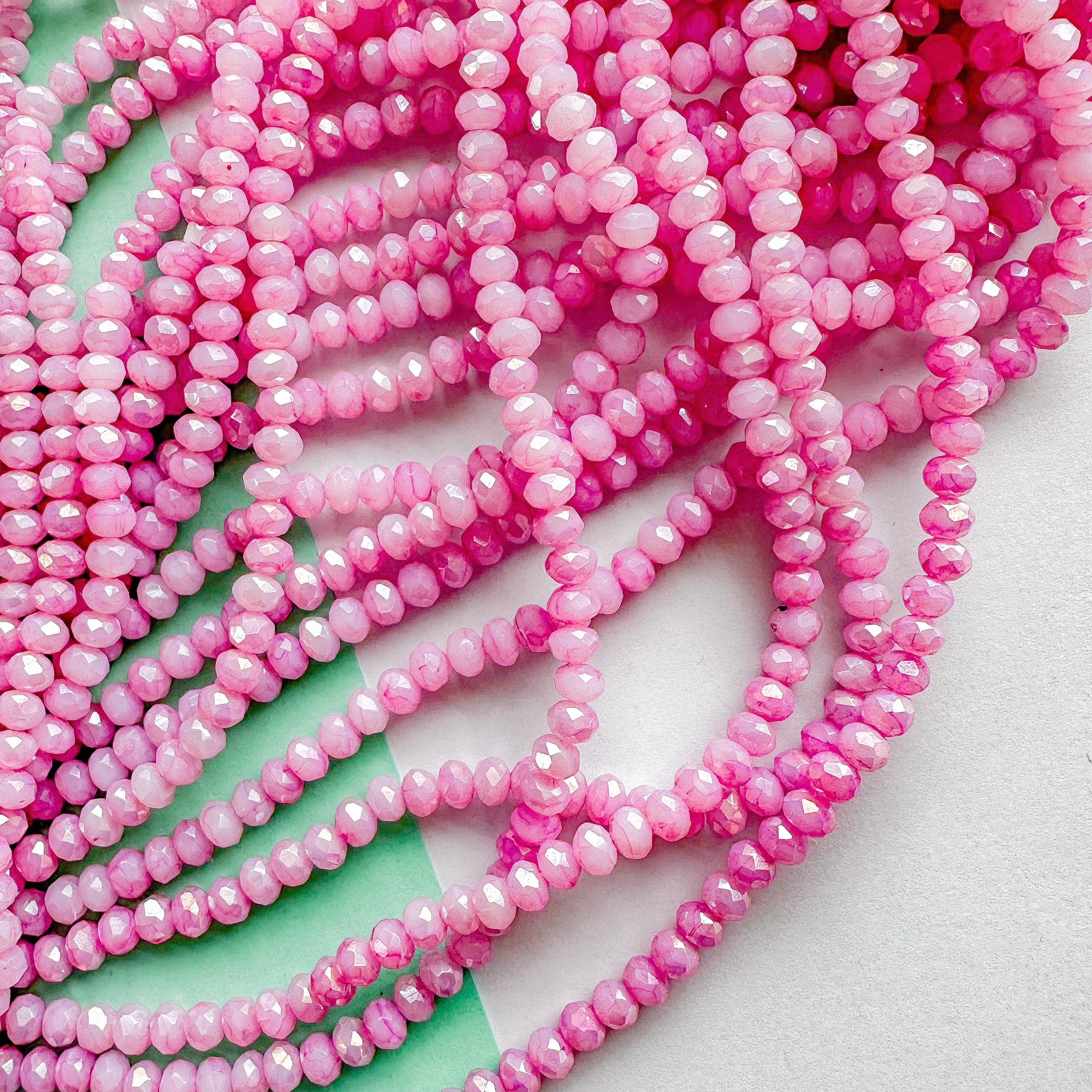 4mm Pink Swirl Diamond Crystal Rondelle Strand - Image 2