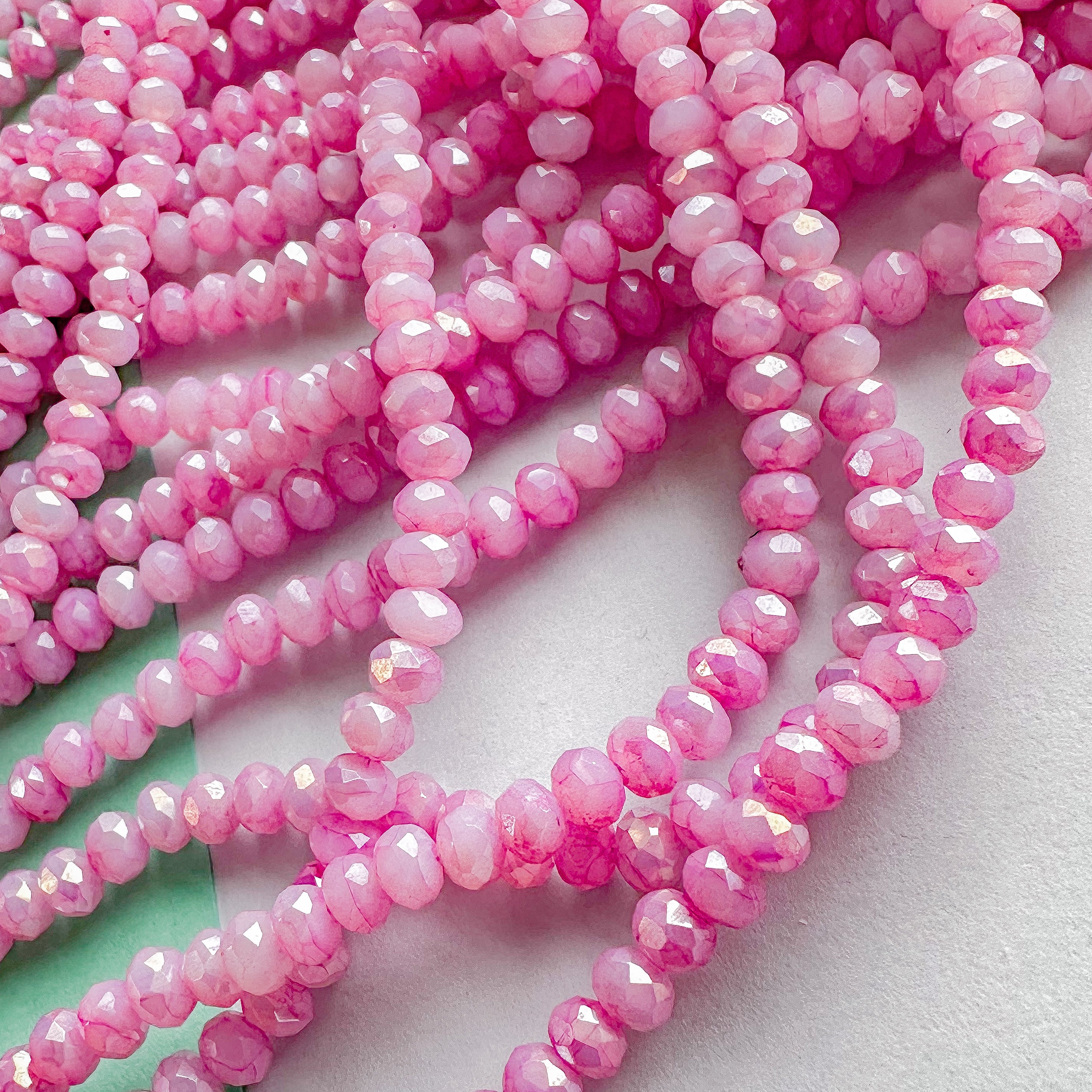 4mm Pink Swirl Diamond Crystal Rondelle Strand - Image 3
