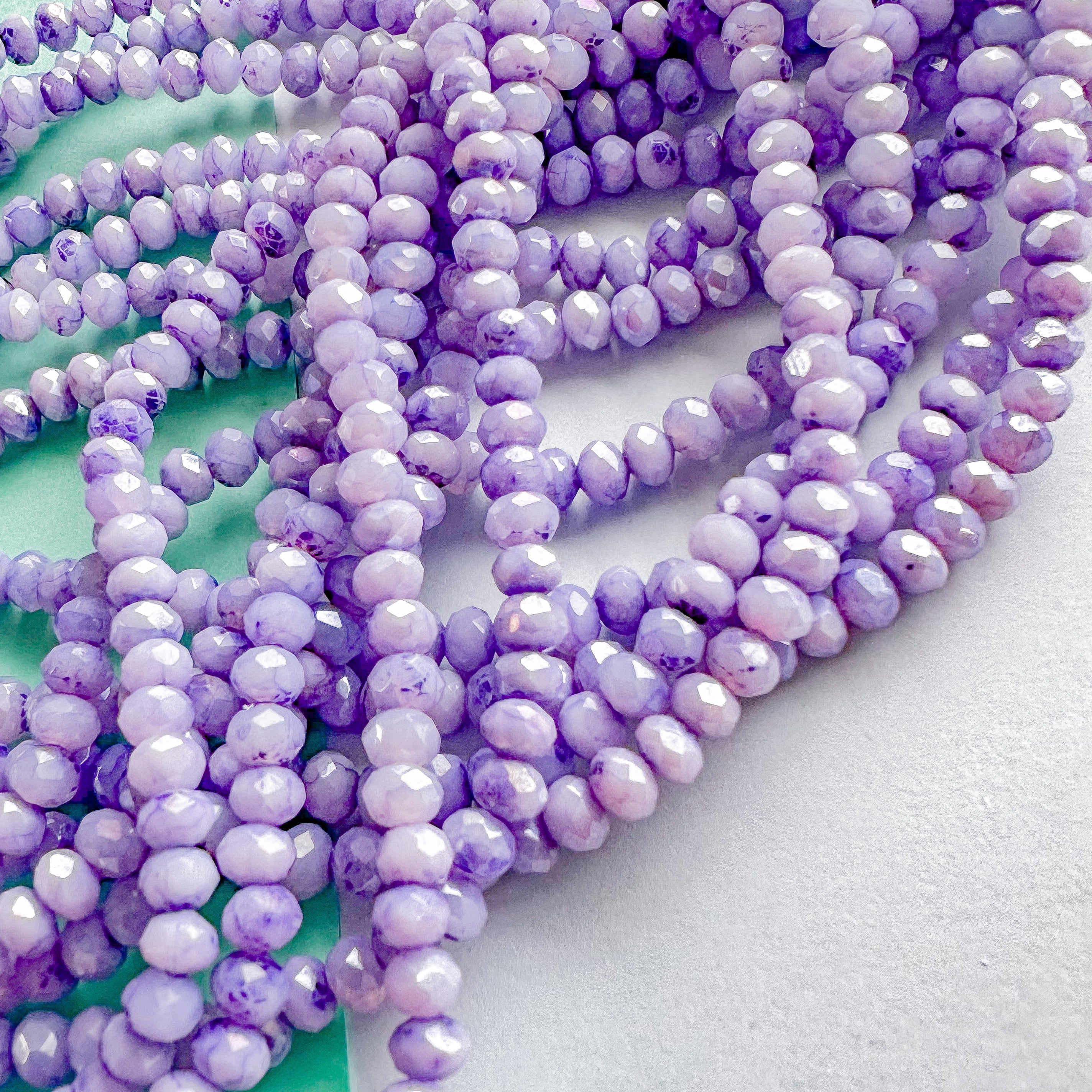 4mm Purple Swirl Diamond Crystal Rondelle Strand - Image 3
