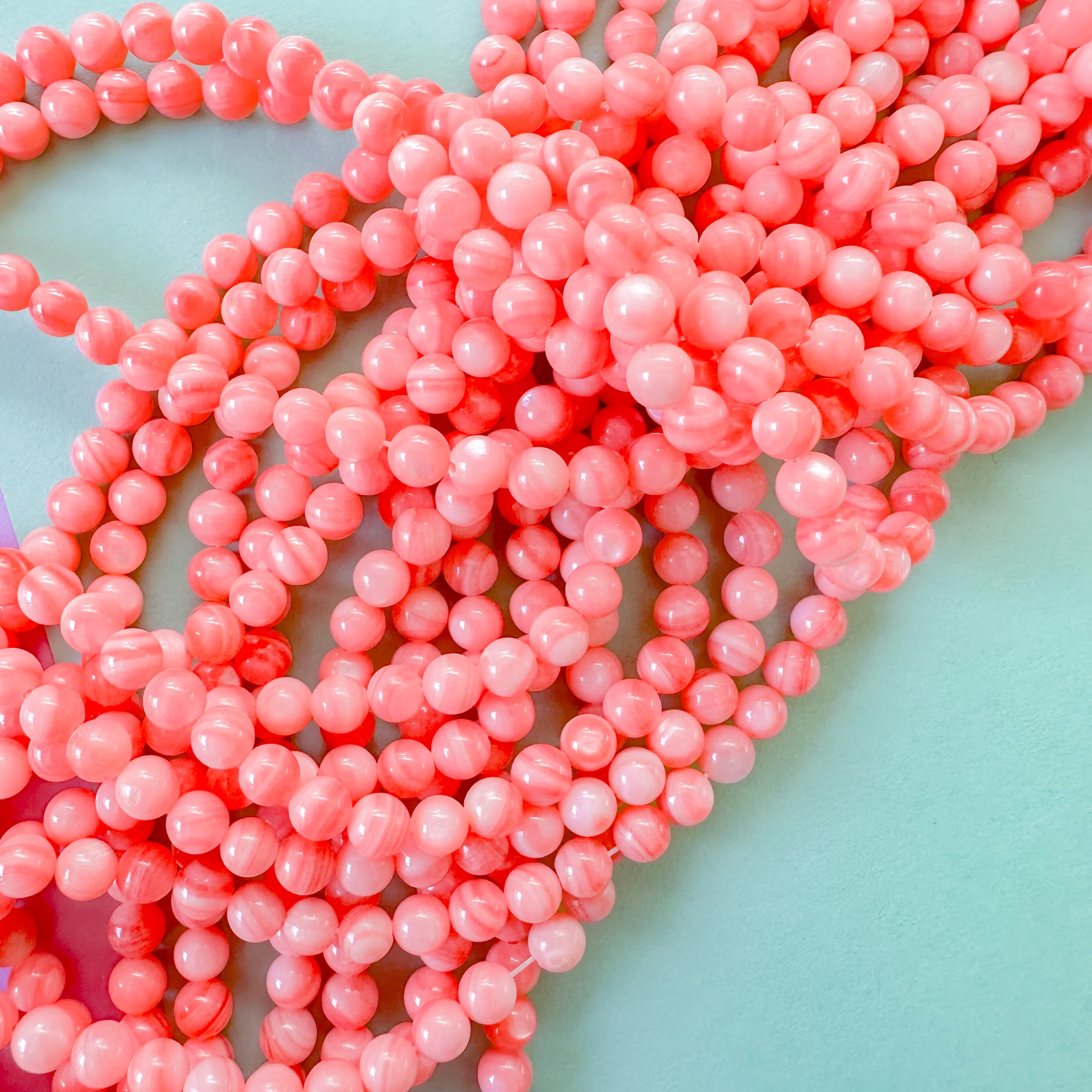 5mm Coral Dyed Mother of Pearl Rounds Strand - Image 3