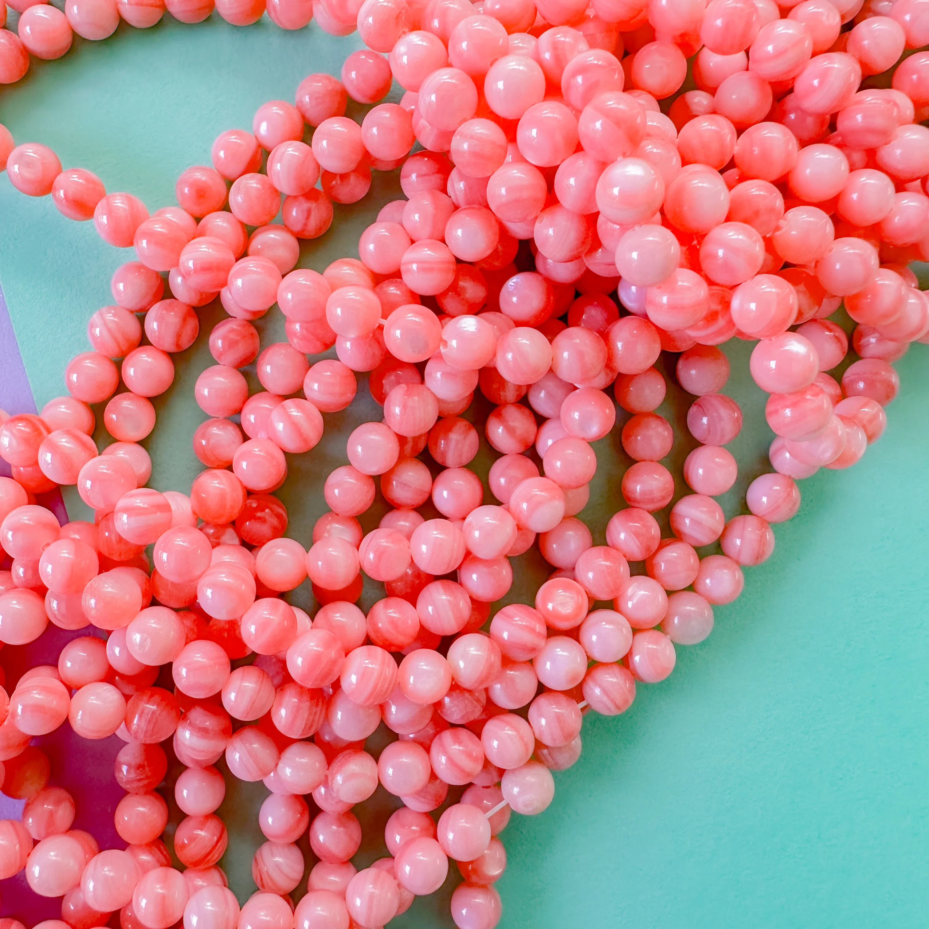 5mm Coral Dyed Mother of Pearl Rounds Strand - Image 4