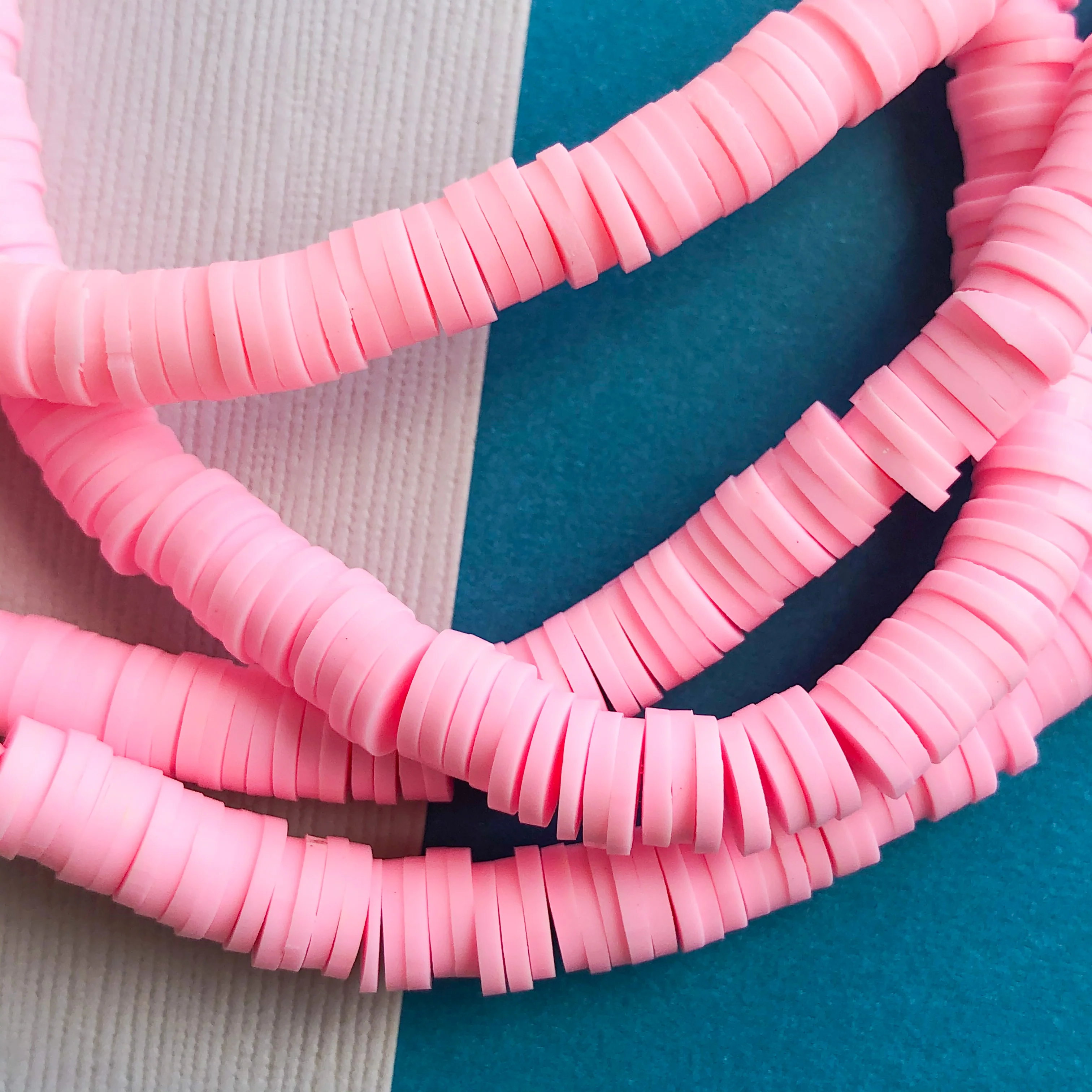 6mm Bubblegum Polymer Clay Heishi Strand - Image 2
