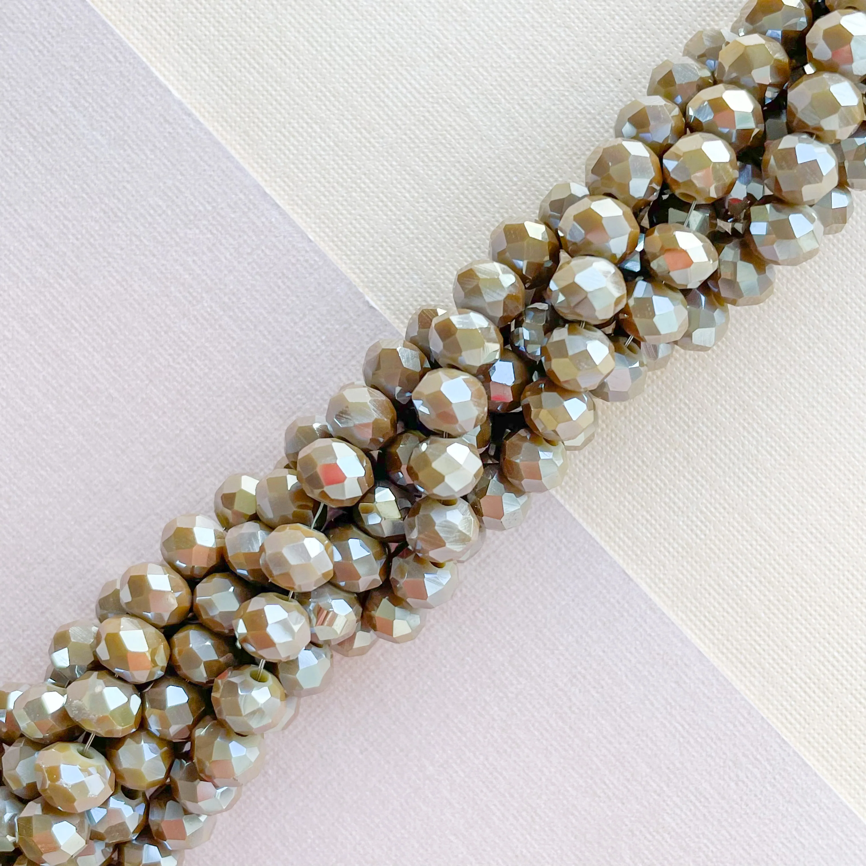 6mm Diamond Finish Coffee Faceted Chinese Crystal Rondelle Strand