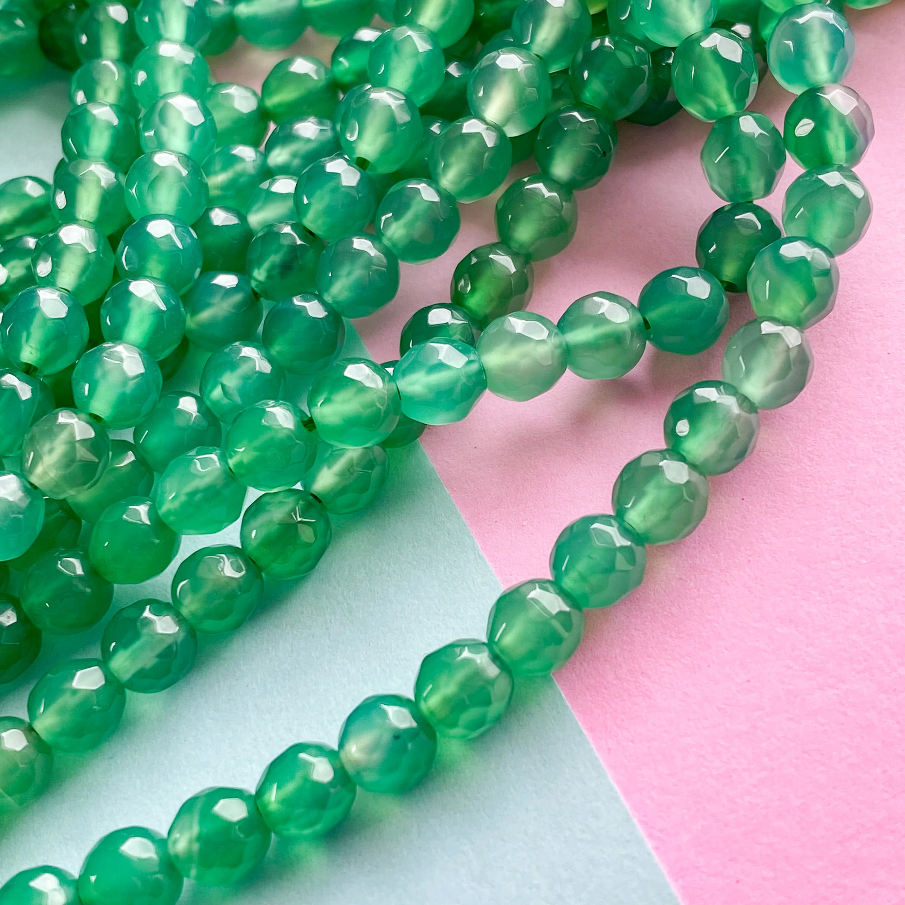 6mm Fern Green Dyed Jade Faceted Round Strand - Image 3