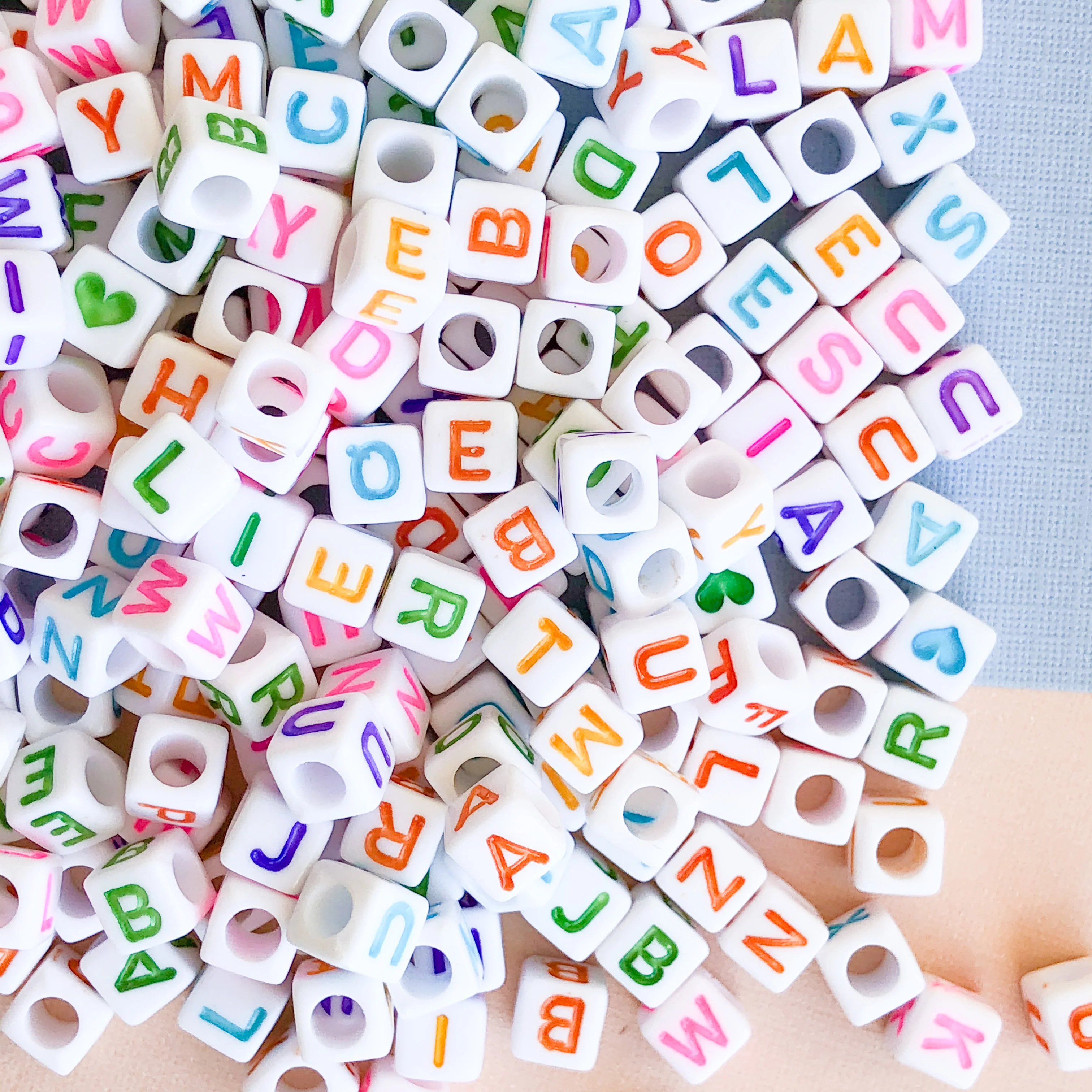 6mm Rainbow Letter Acrylic Cube Bead Pack - Image 3