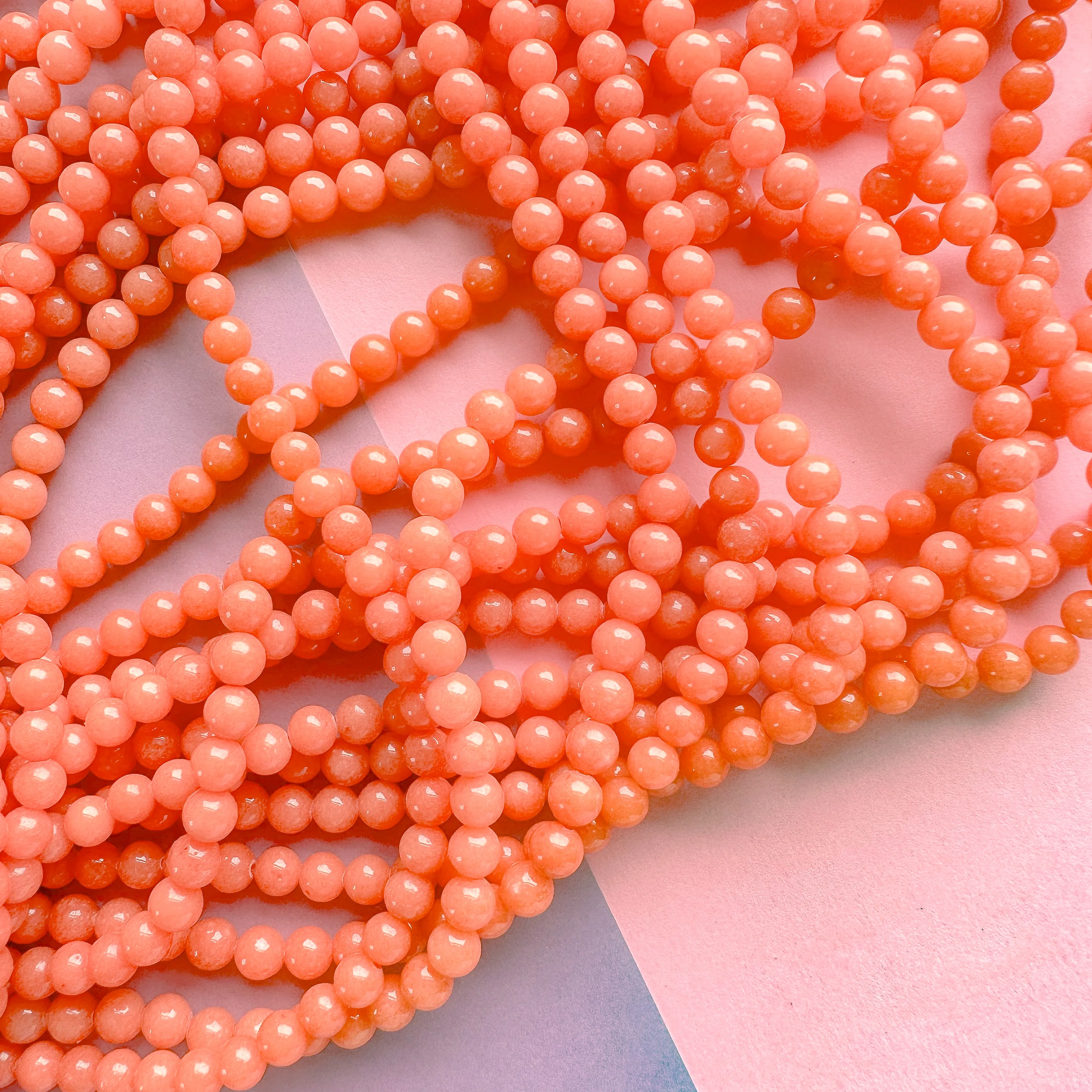 6mm Tangelo Orange Dyed Calcite Round Strand - Image 2