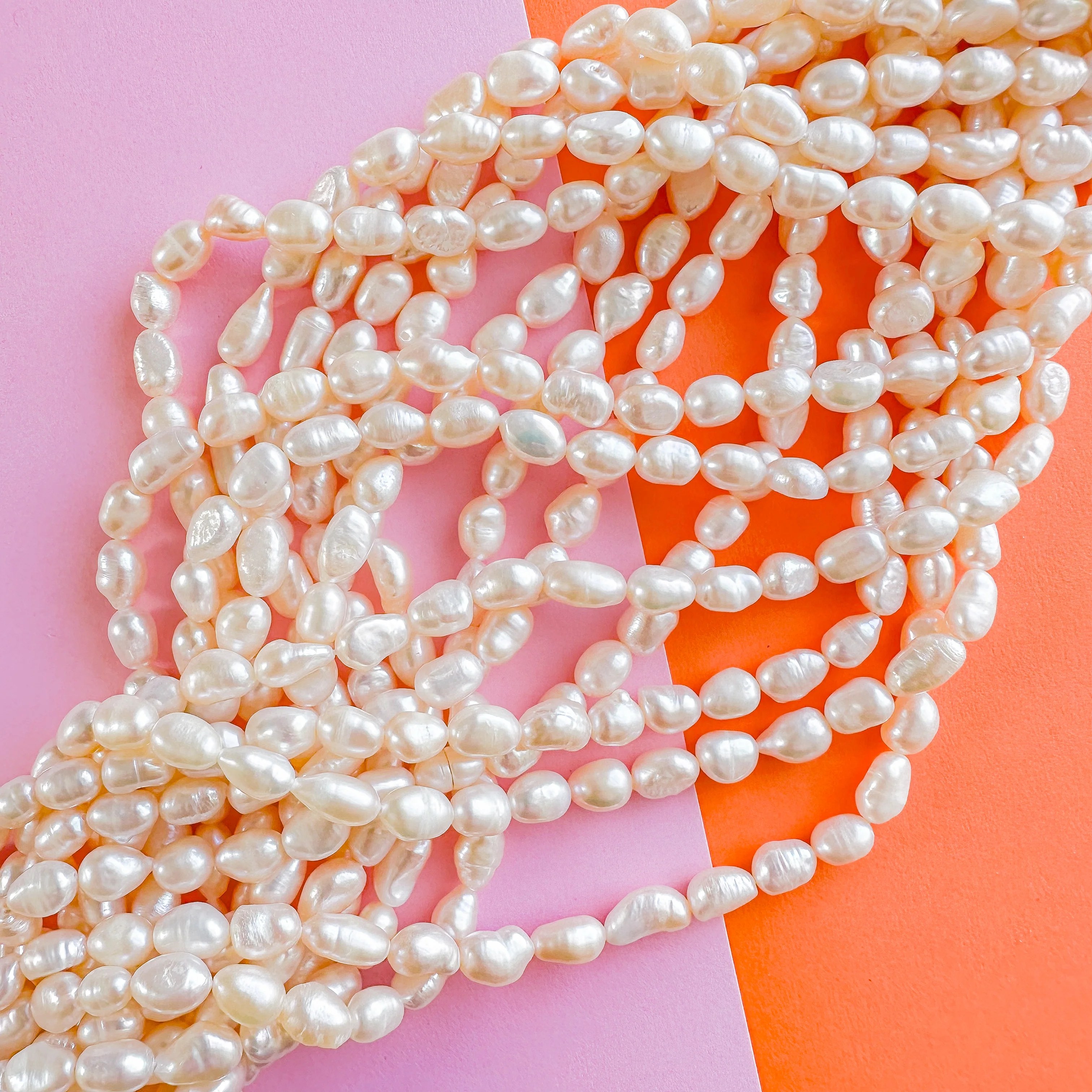 6mm Warm Tone Freshwater Rice Pearl Strand - Image 2