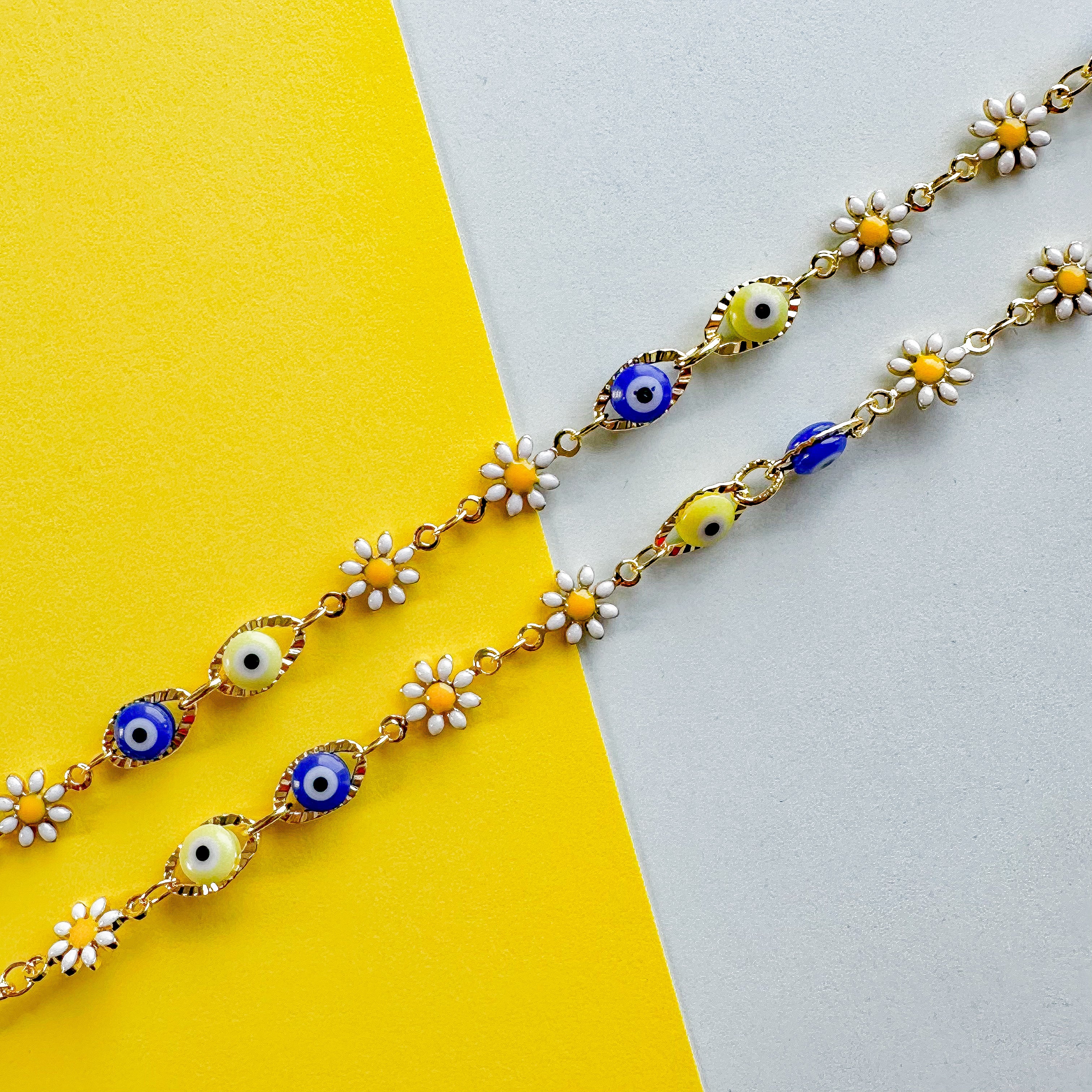 7mm Enamel Daisy Evil Eye Gold Chain - Image 4