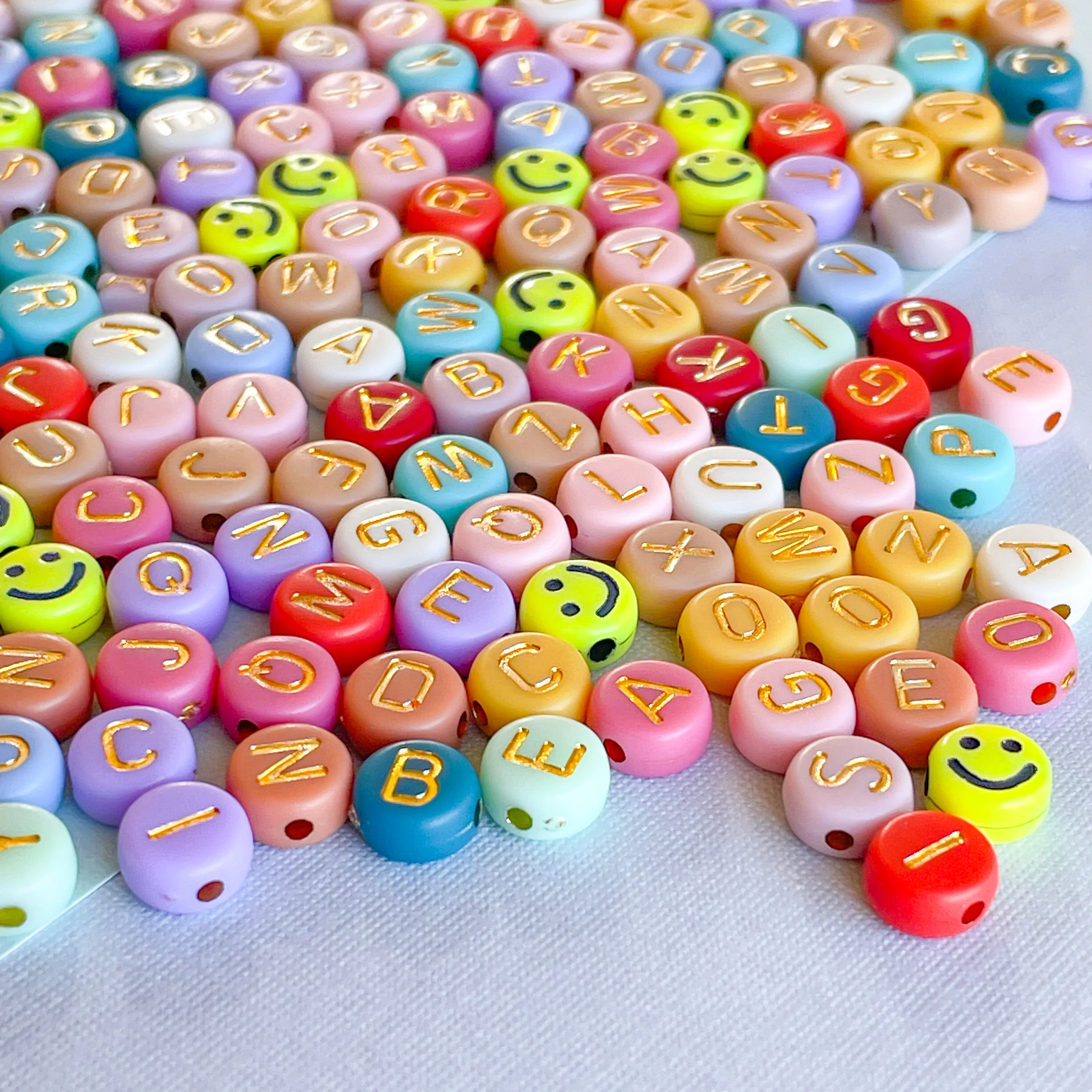 7mm Muted Rainbow Gold Letter Acrylic Coin Bead Pack - Image 3