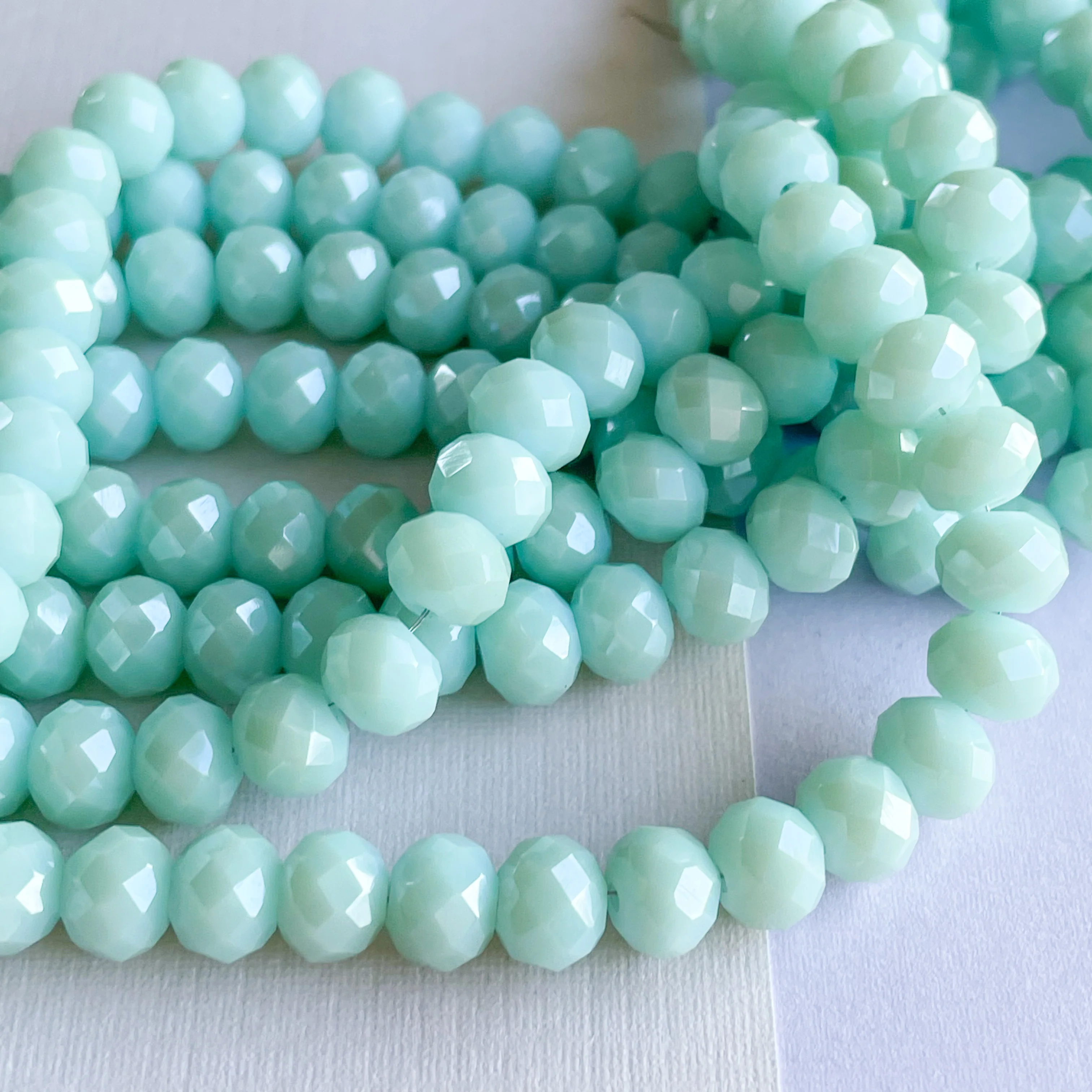 8mm Aqua Faceted Chinese Crystal Rondelle Strand - Image 2