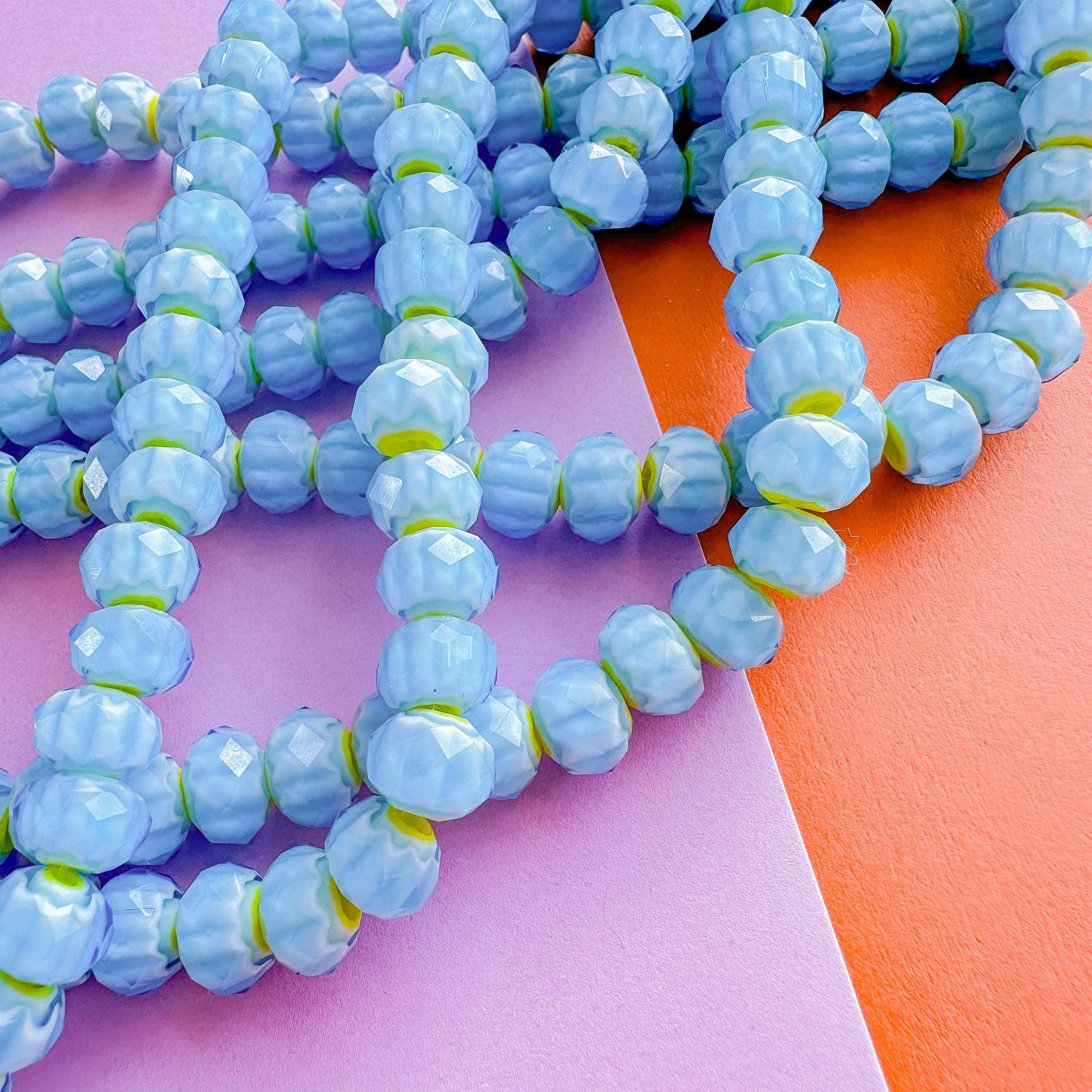 8mm Blue Snow Cone Cut Crystal Rondelle Strand - Image 3