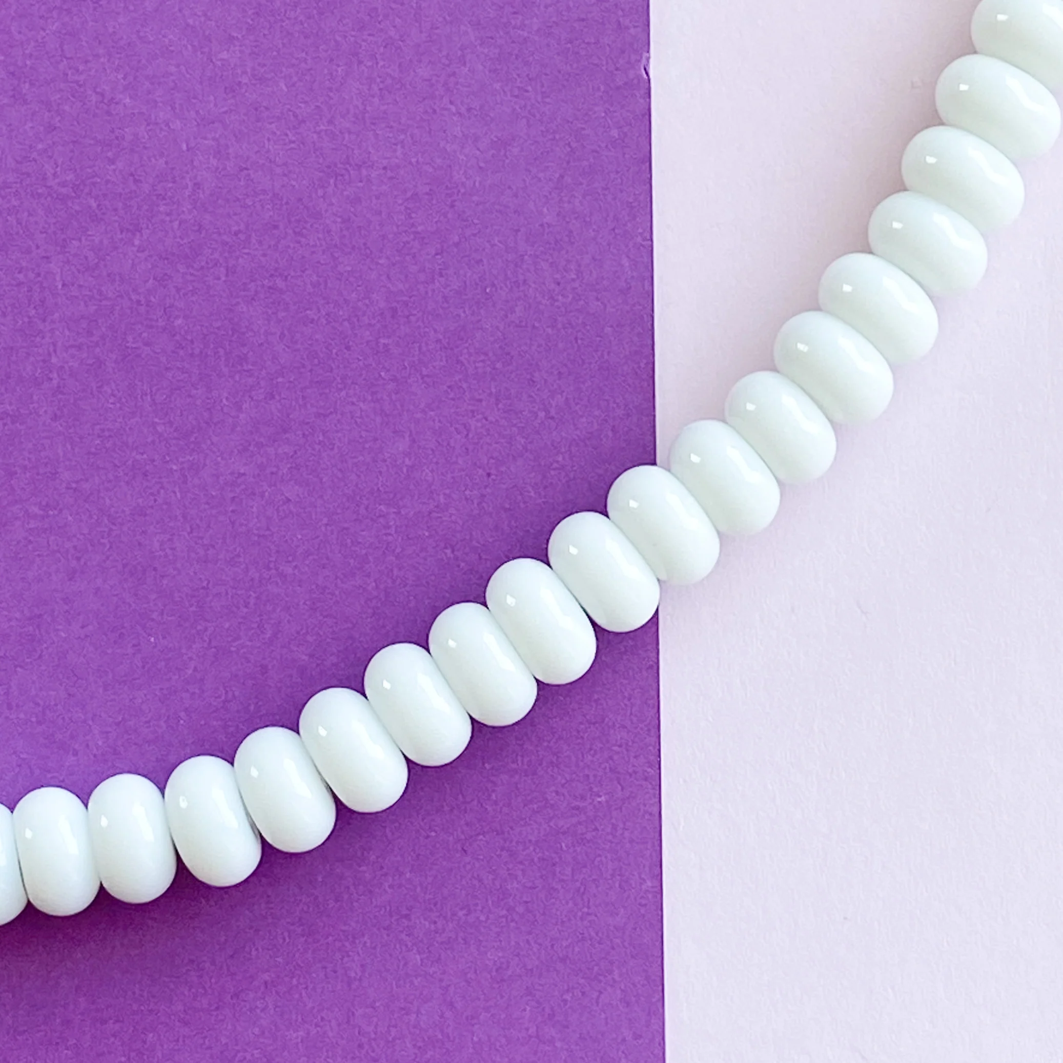 8mm Bright White Glass Rondelle Strand - Image 3