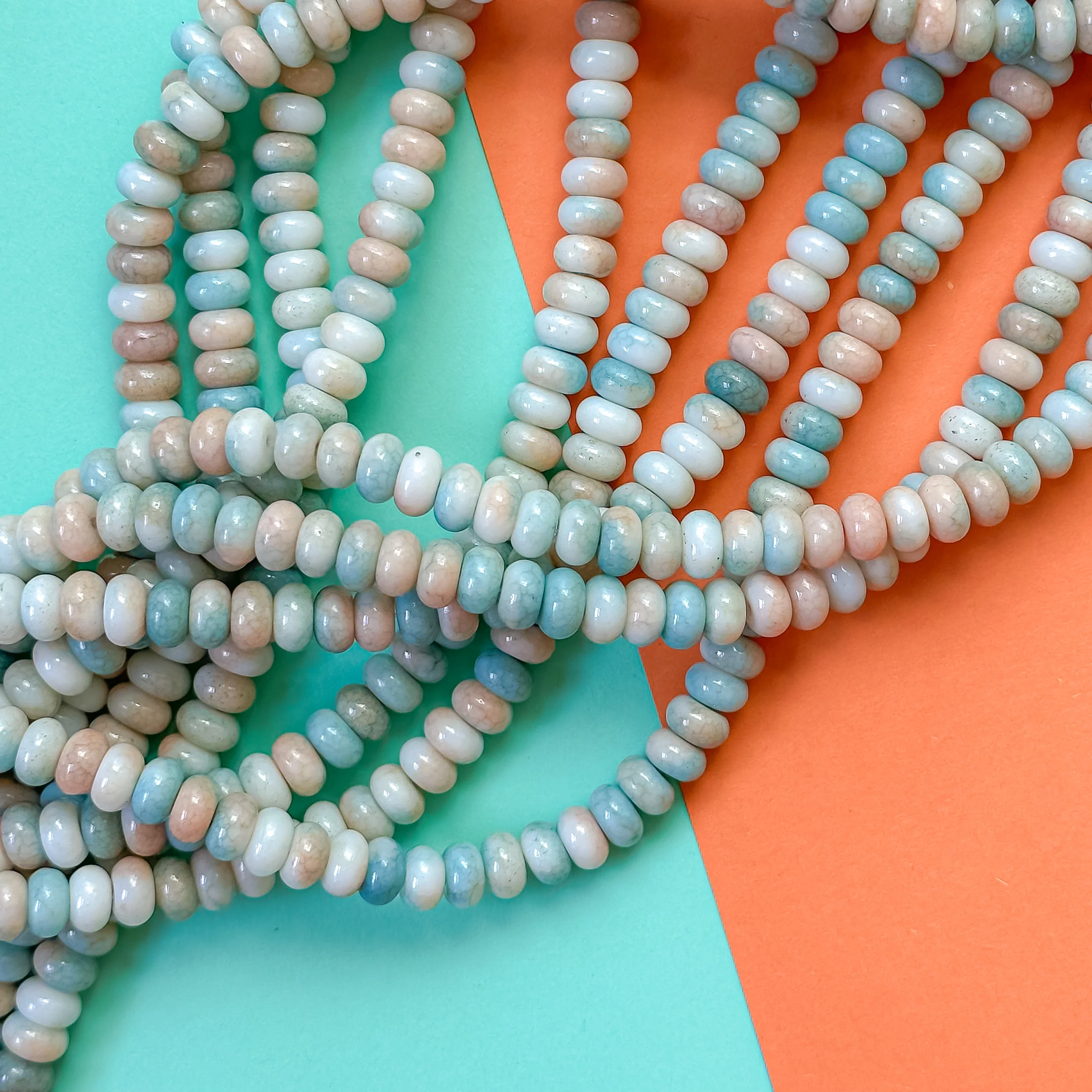 8mm Cactus Flower Smooth Dyed Jade Rondelle Strand - Image 3